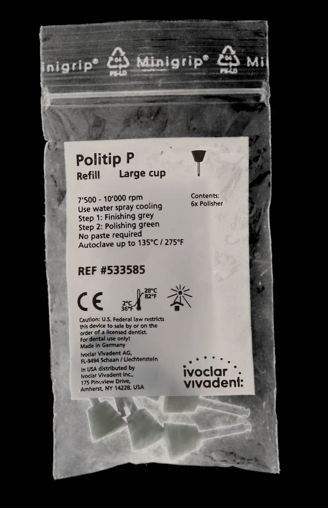 Politip-P Silicon Dioxide Polishers, RA, Cup C, Refill, Large, Green, 6/Pk, 533585 thumbnail 4