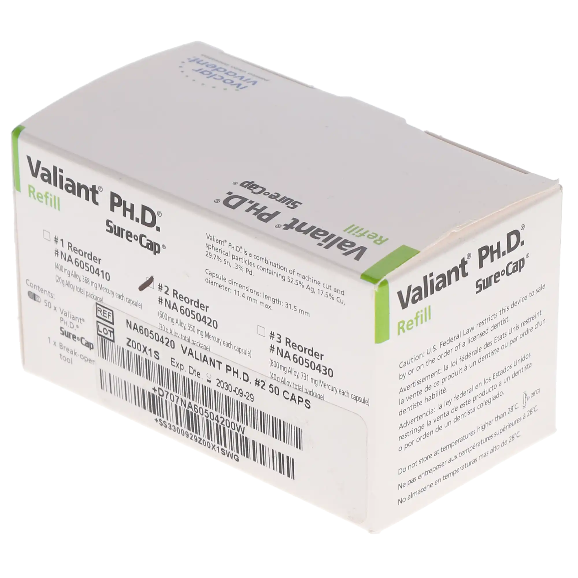 Valiant Ph.D. Sure Cap Amalgam Alloy Capsules, 2 Spill (Blue), Regular Set, 600 mg, 50/Box, NA6050420 thumbnail 5