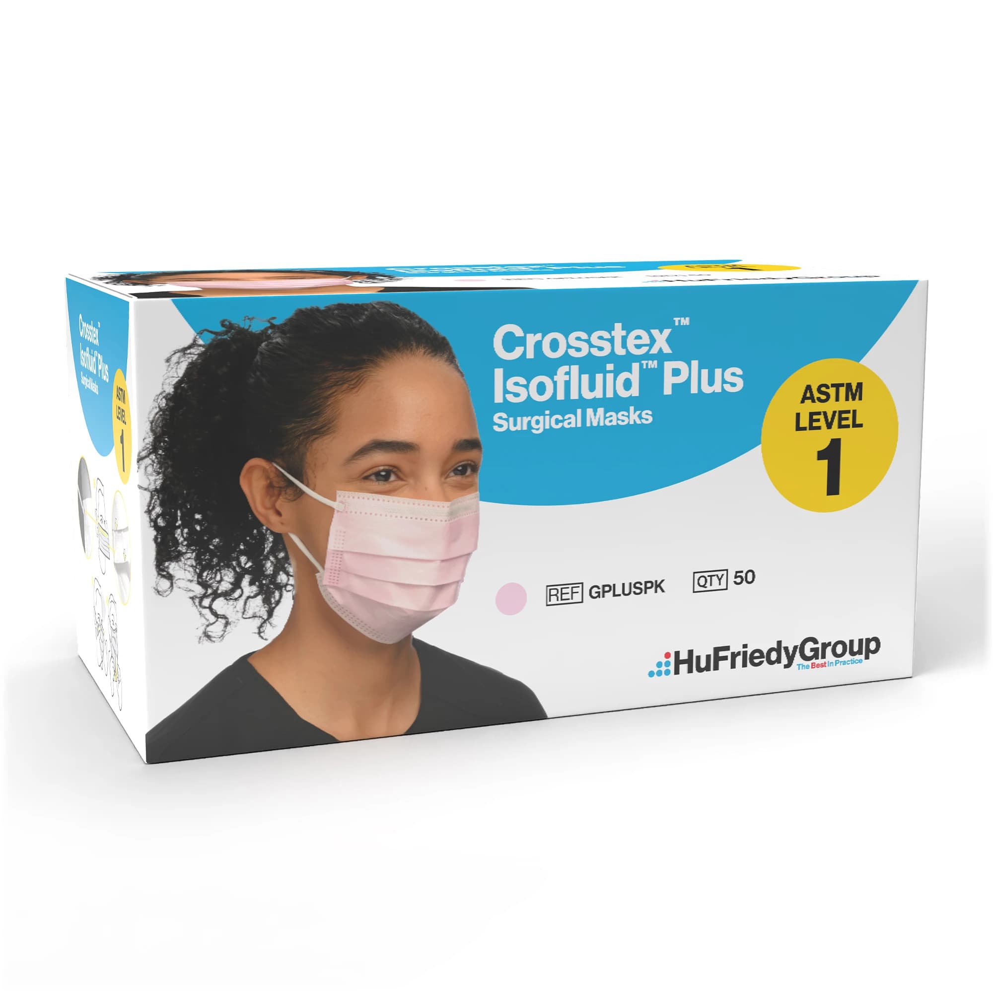 Crosstex Isofluid Plus Earloop Face Mask, ASTM Level 1, Pink, 50/Box, GPLUSPK thumbnail 10