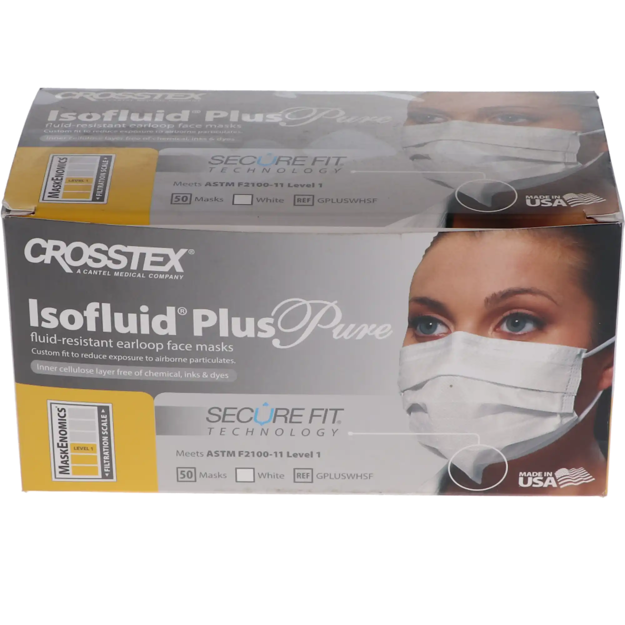Isofluid Plus Pure SecureFit Earloop Procedure Face Mask, ASTM Level 1, White, 50/Box, GPLUSWHSF thumbnail 13