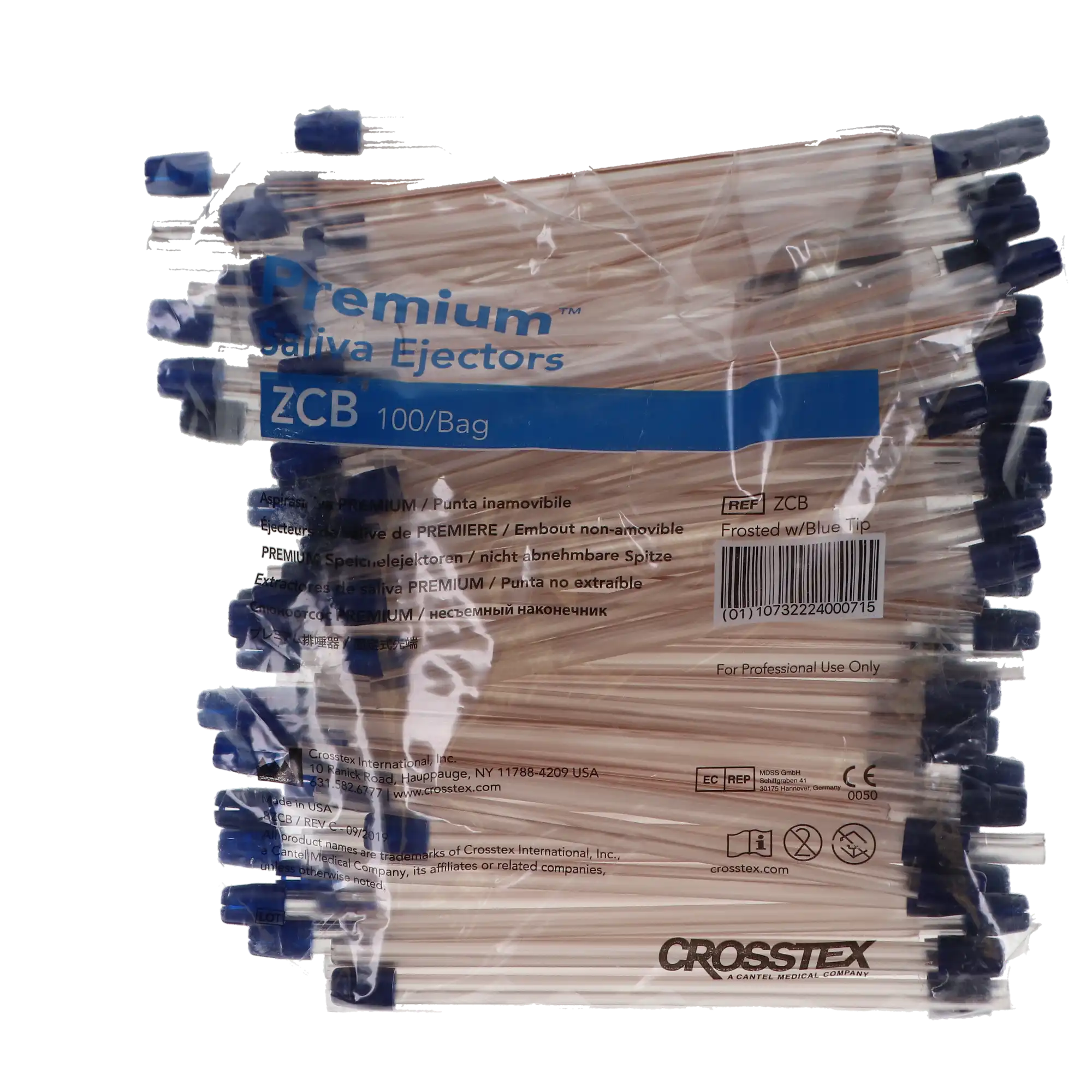 Crosstex Premium Saliva Ejectors, Clear with Blue Tip, Non-Removable, Wire-Reinforced, Latex-Free, 100/Bag, ZCB thumbnail 8