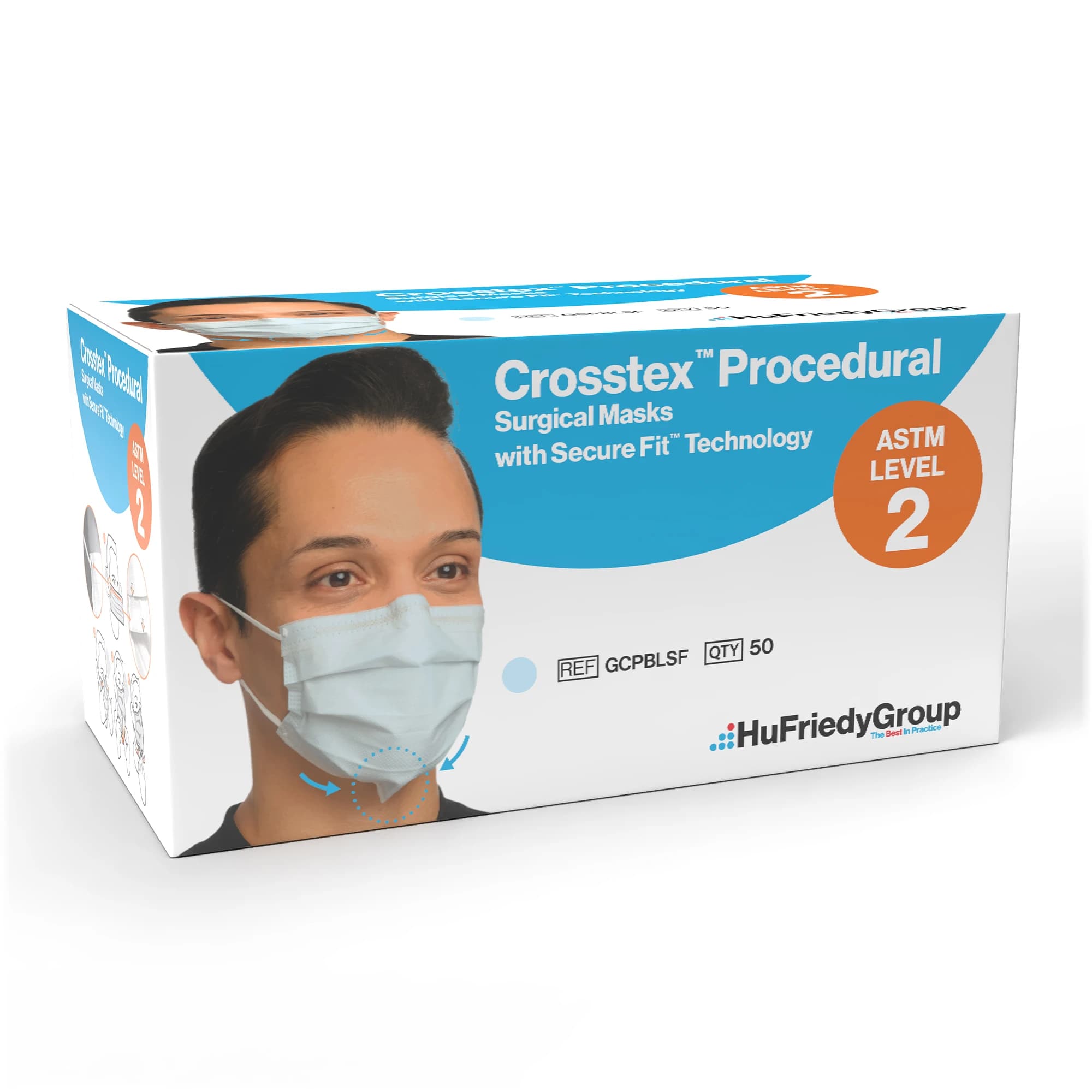 Crosstex Secure Fit™ Procedural Earloop Face Mask, ASTM Level 2, Blue, 50/Box, GCPBLSF thumbnail 11