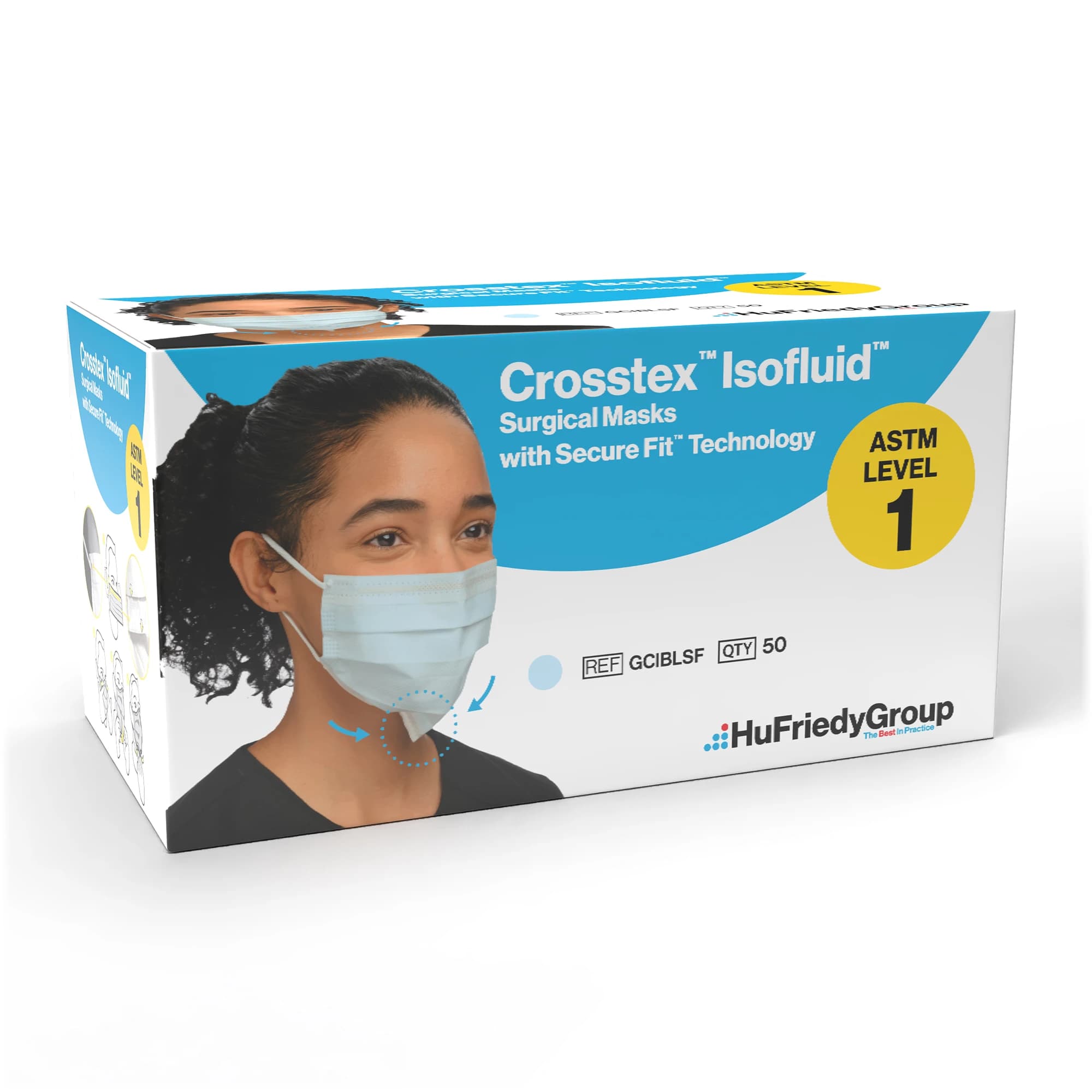 Crosstex Isofluid SecureFit Earloop Surgical Face Mask, ASTM Level 1, Blue, 50/Box, GCIBLSF thumbnail 10