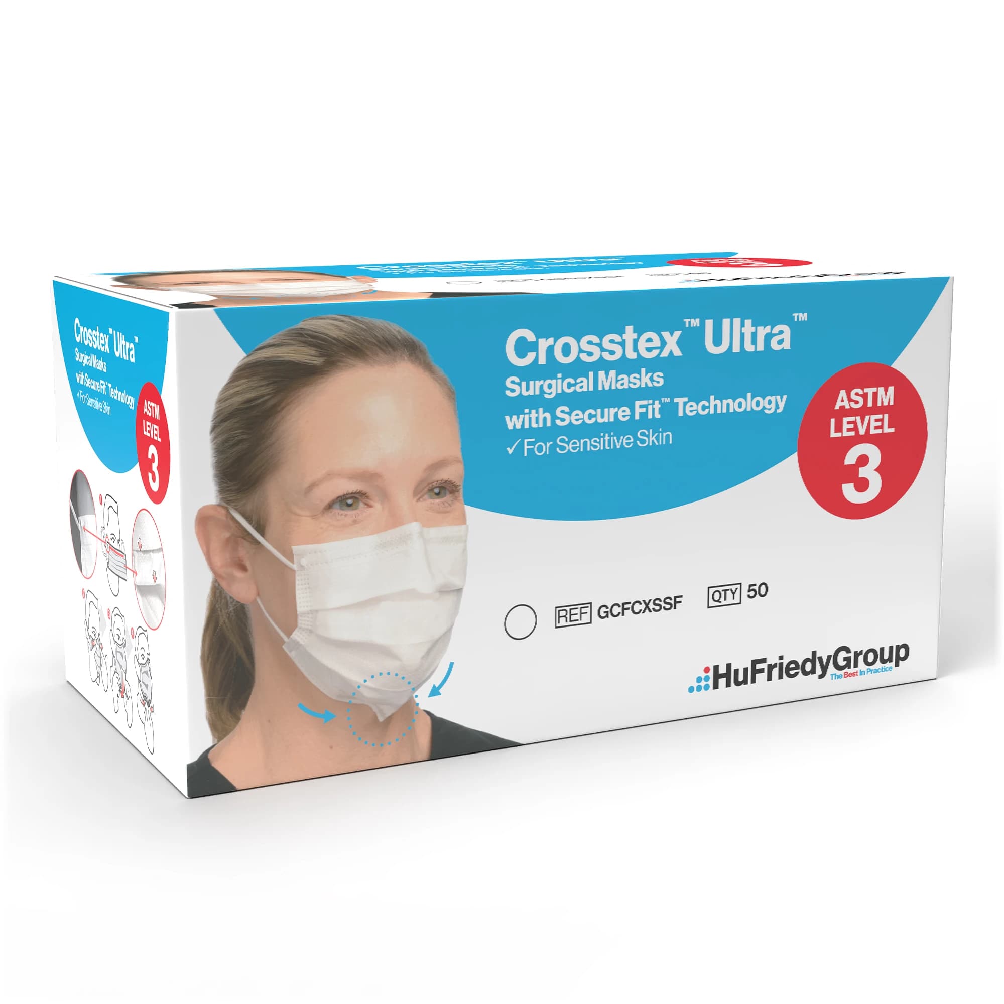 Crosstex Ultra Sensitive Earloop Mask with Secure Fit Technology, ASTM Level 3, White, 50/Box, GCFCXSSF thumbnail 14