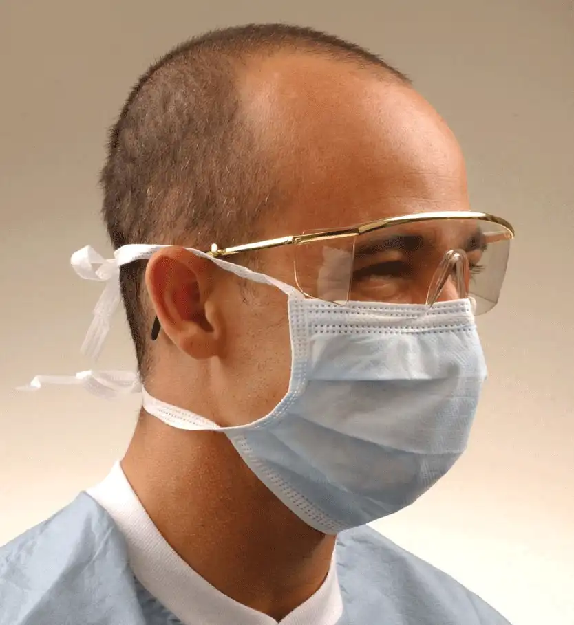 Crosstex Surgical Tie-On Face Mask, ASTM Level 2, Blue, 50/Box, GCS - Tie-On Surgical Mask Blue 50/Bx ASTM 2 - Image 1