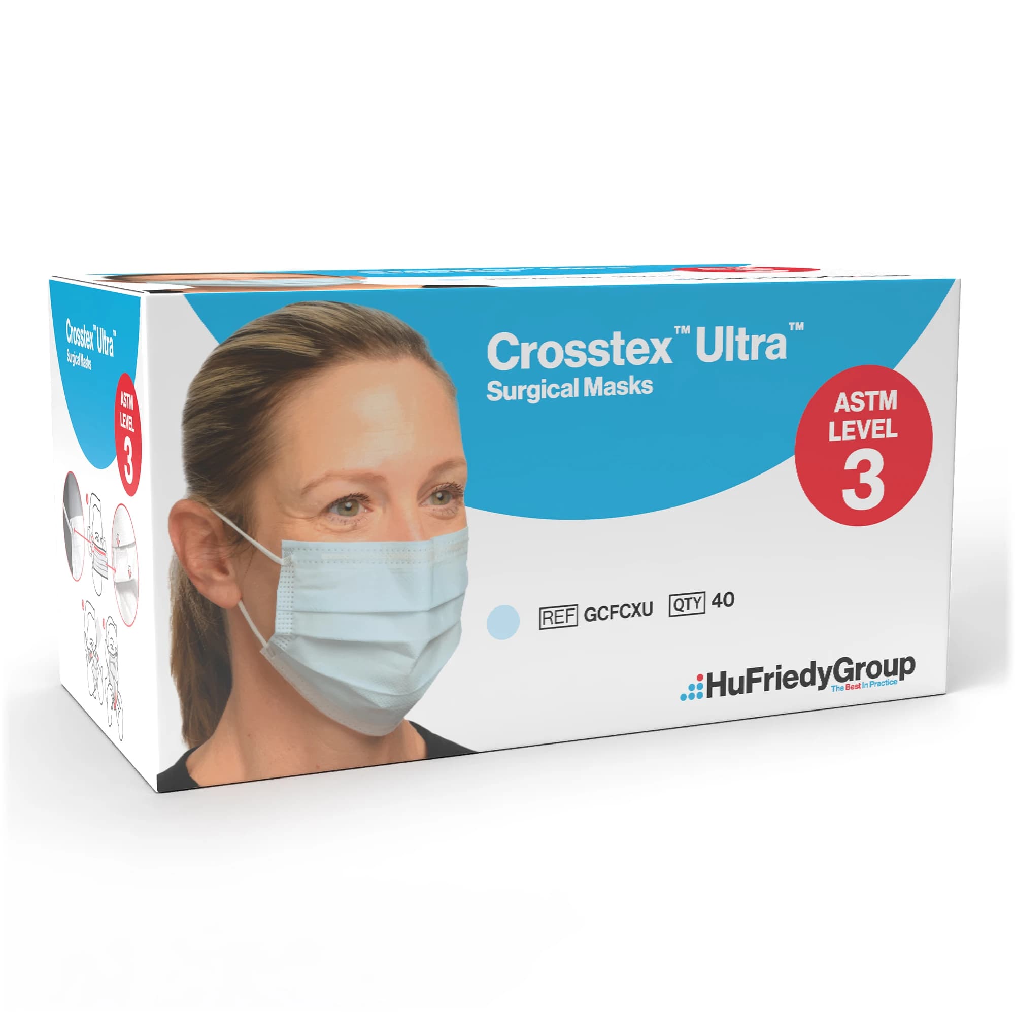 Crosstex Ultra Earloop Face Masks, ASTM Level 3, Latex Free, Blue, 40/Box, GCFCXU thumbnail 11
