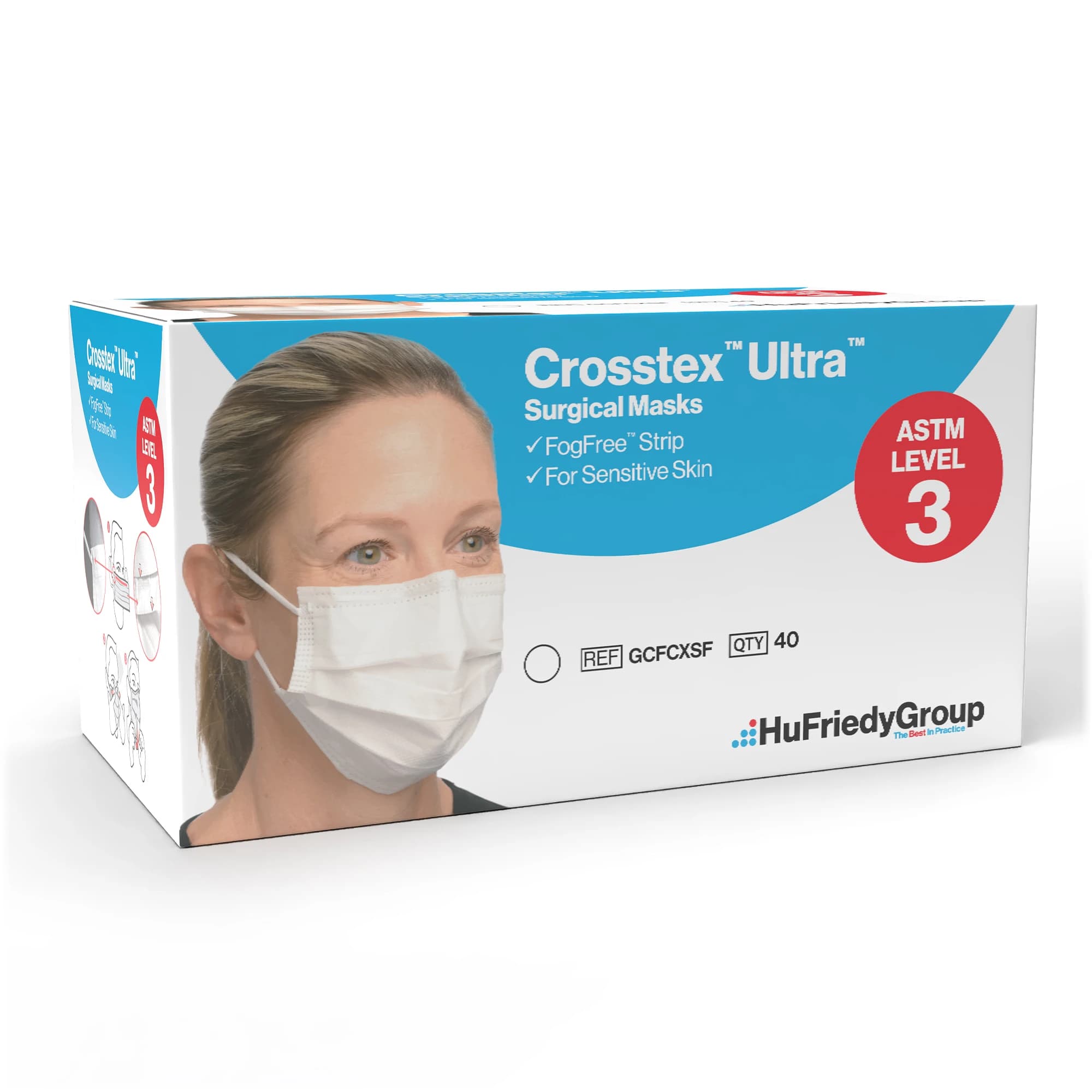 Crosstex Ultra Sensitive FogFree Earloop Surgical Face Mask, ASTM Level 3, White, 40/Box, GCFCXSF thumbnail 14