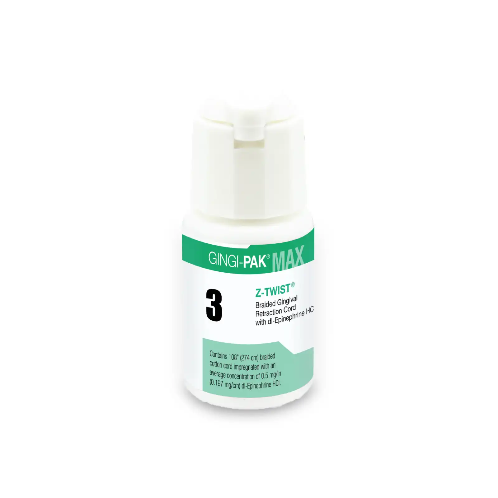 Gingi-Pak Max Z-Twist Retraction Cord with DL-Epinephrine HCl, Size #3 Thick, 108" per Bottle, #10173M thumbnail 4