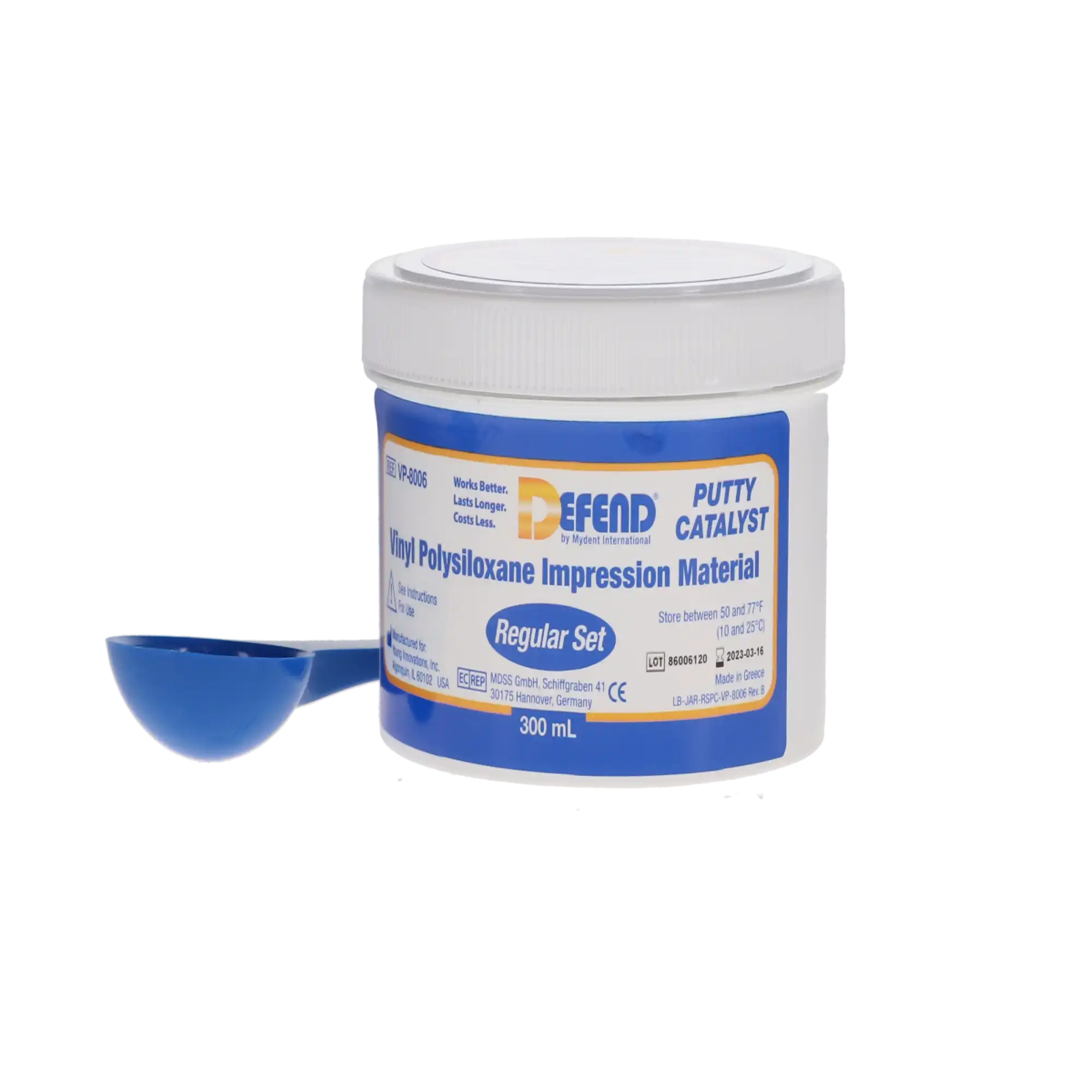 Defend Super Hydrophilic Vinyl Polysiloxane Putty Kit, Regular Set, 2 x 300 mL Jars (Base & Catalyst), VP8006 thumbnail 5
