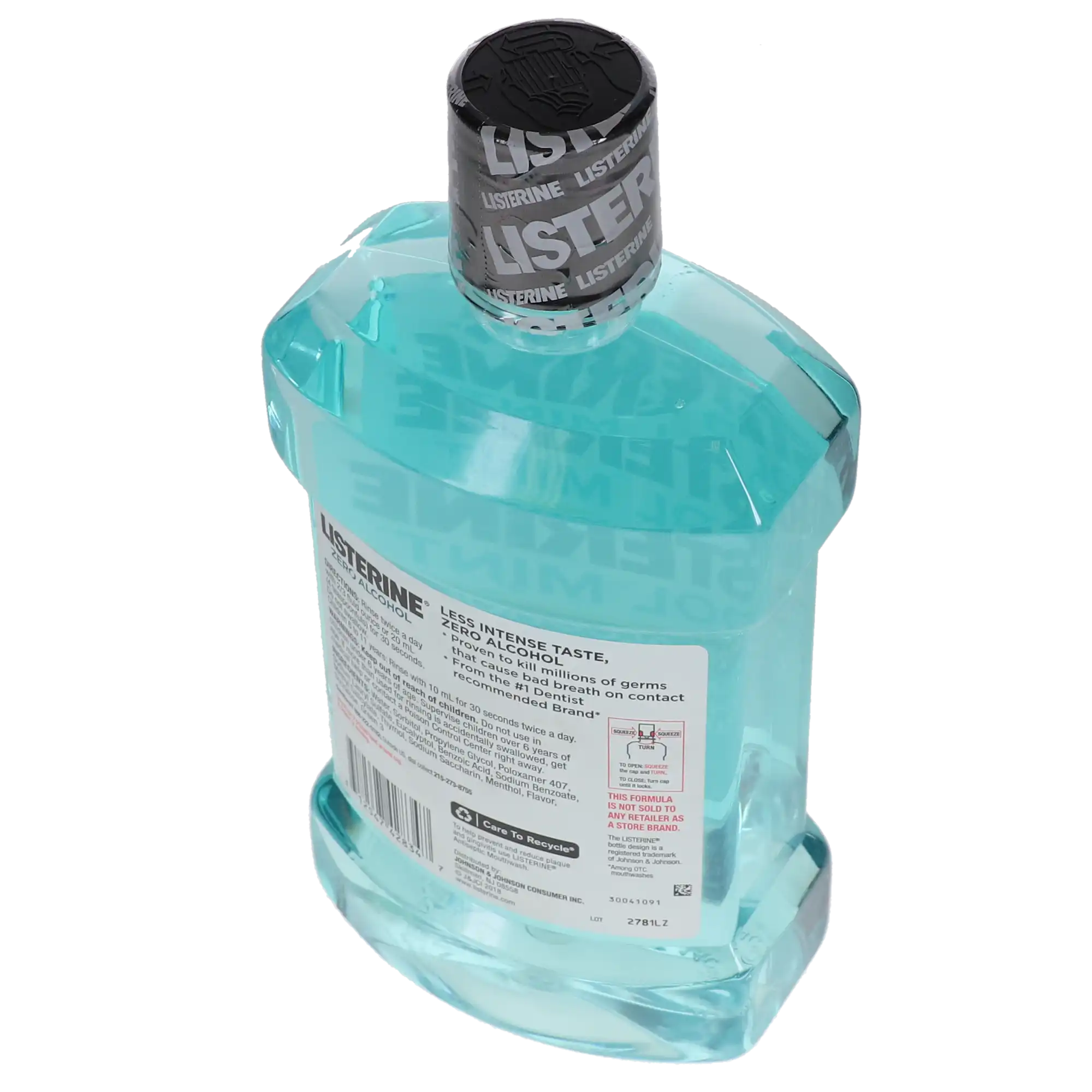 Listerine Zero Mouthwash, Clean Mint, Zero Alcohol, 1.5 L Bottle, 1/Pk, 42834 thumbnail 3