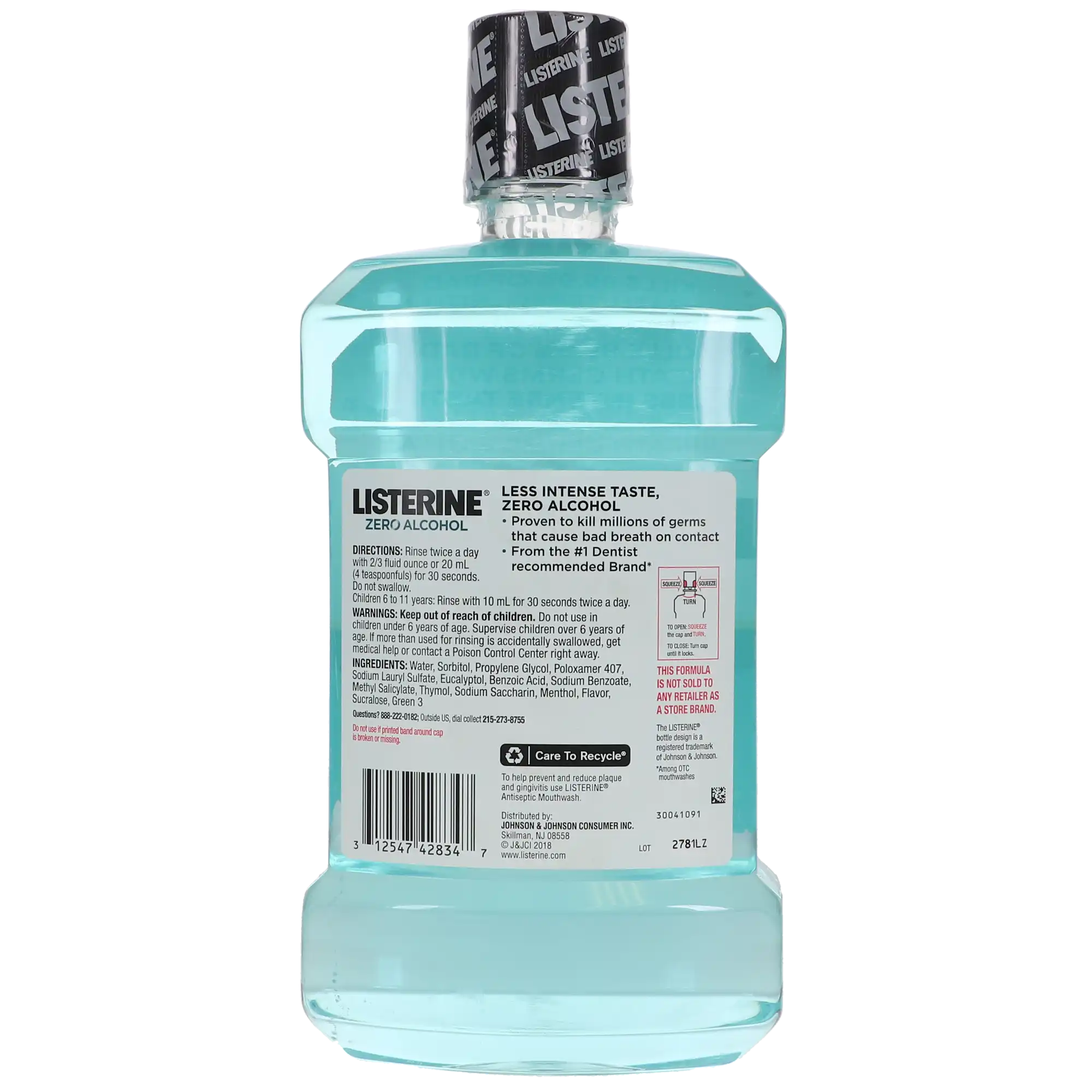 Listerine Zero Mouthwash, Clean Mint, Zero Alcohol, 1.5 L Bottle, 1/Pk, 42834 thumbnail 4