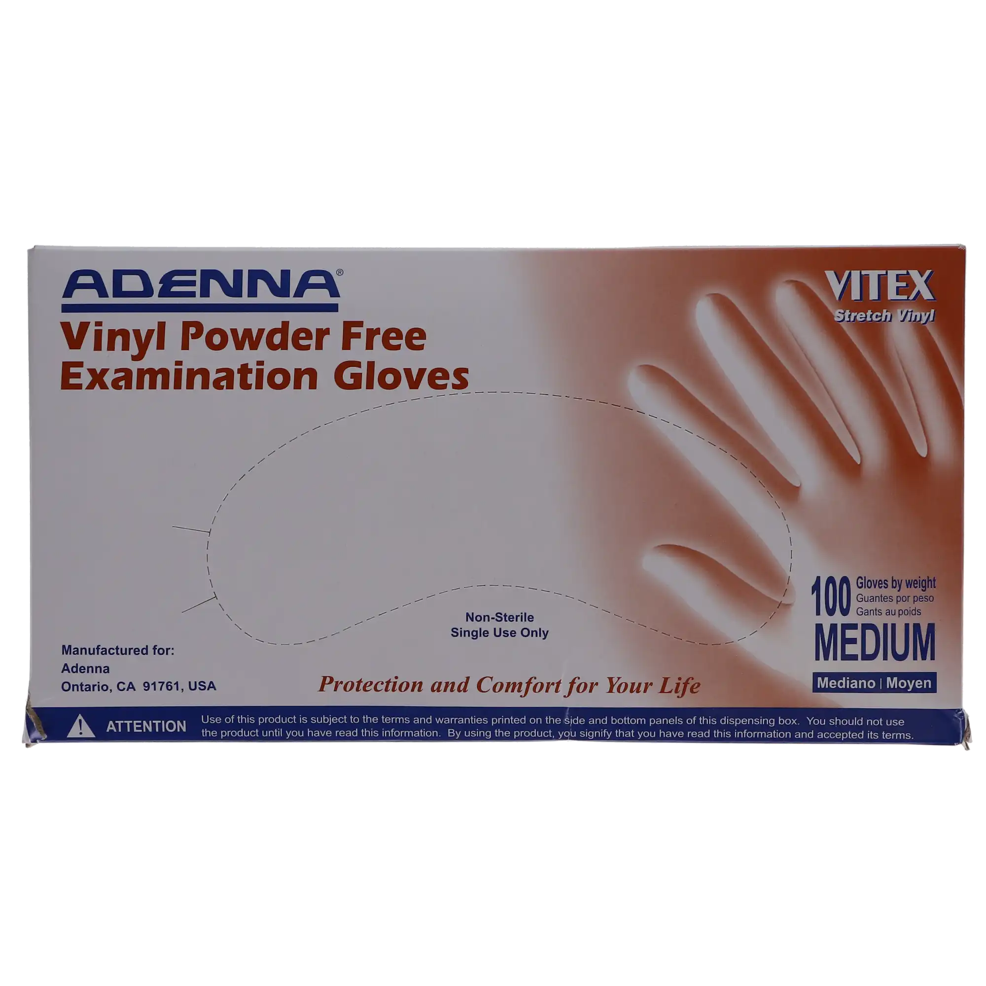 Adenna Vitex Vinyl Exam Gloves, Powder-Free, Medium, 100/Box, VTX995 thumbnail 4