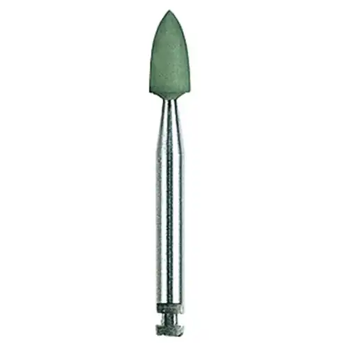 NTI Silicone Polisher, Green, Flame Shape, RA (Right Angle) Latch Shank, #060 (3.1 mm), High Shine for Alloys/Amalgam/Composites, 10/Pk, P0133-031 thumbnail 3