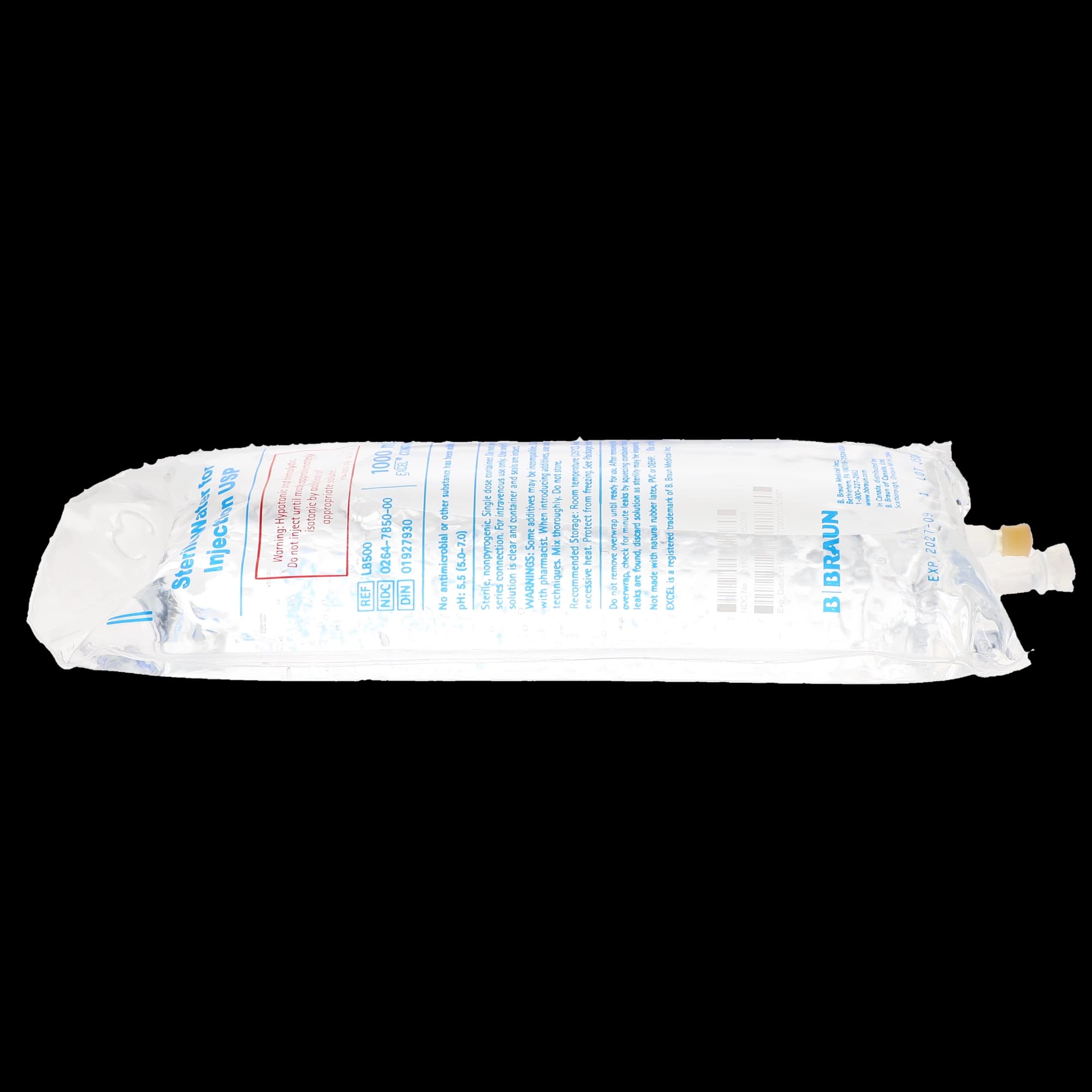 B. Braun Sterile Water for Injection, 1000 mL Excel Plastic Bag, PVC-Free, DEHP-Free, L8500 thumbnail 3