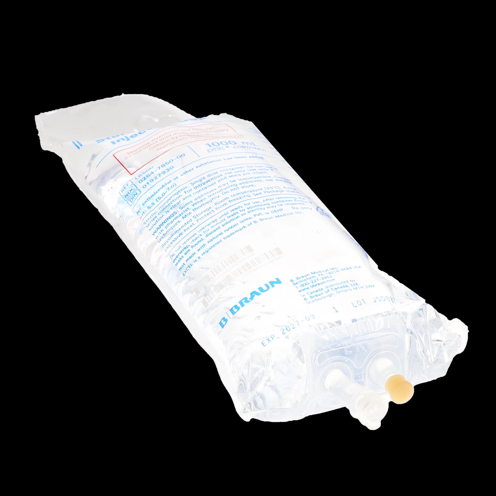 B. Braun Sterile Water for Injection, 1000 mL Excel Plastic Bag, PVC-Free, DEHP-Free, L8500 thumbnail 4