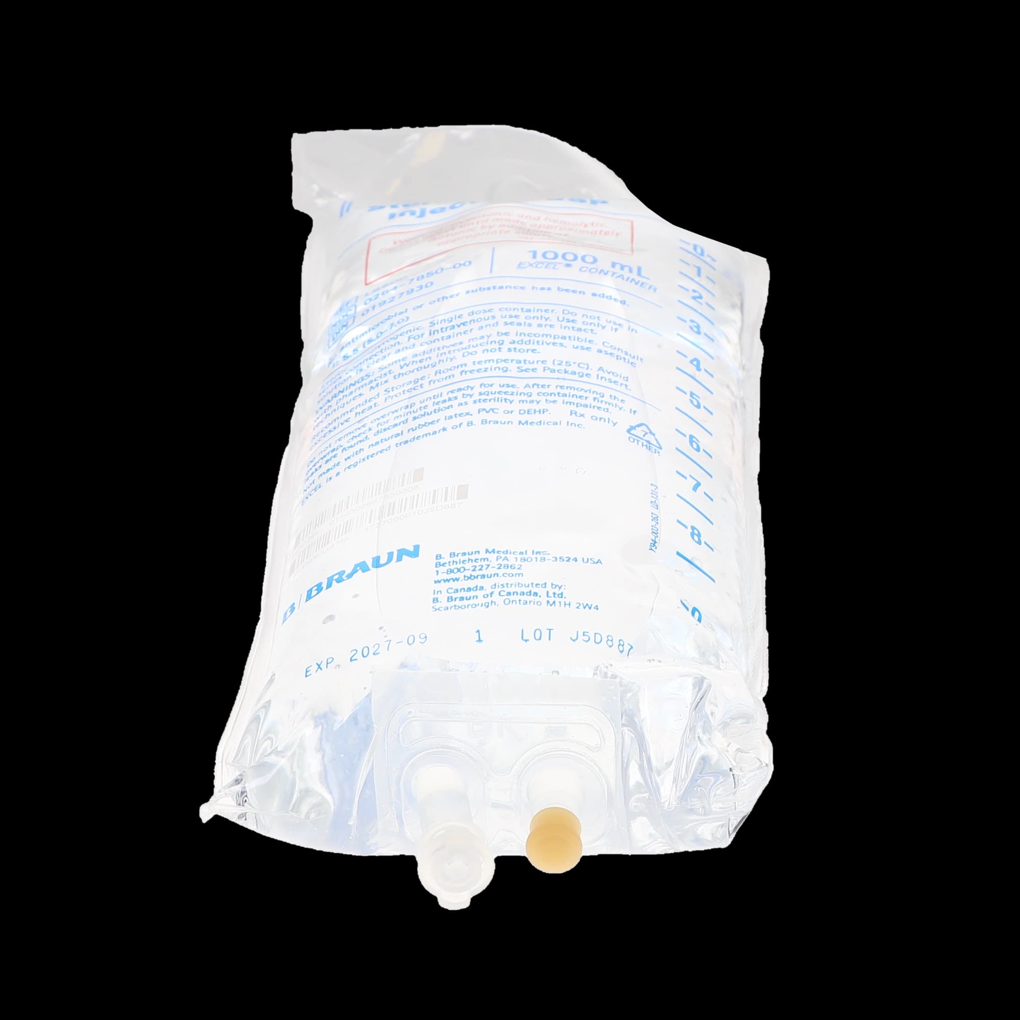 B. Braun Sterile Water for Injection, 1000 mL Excel Plastic Bag, PVC-Free, DEHP-Free, L8500 thumbnail 5