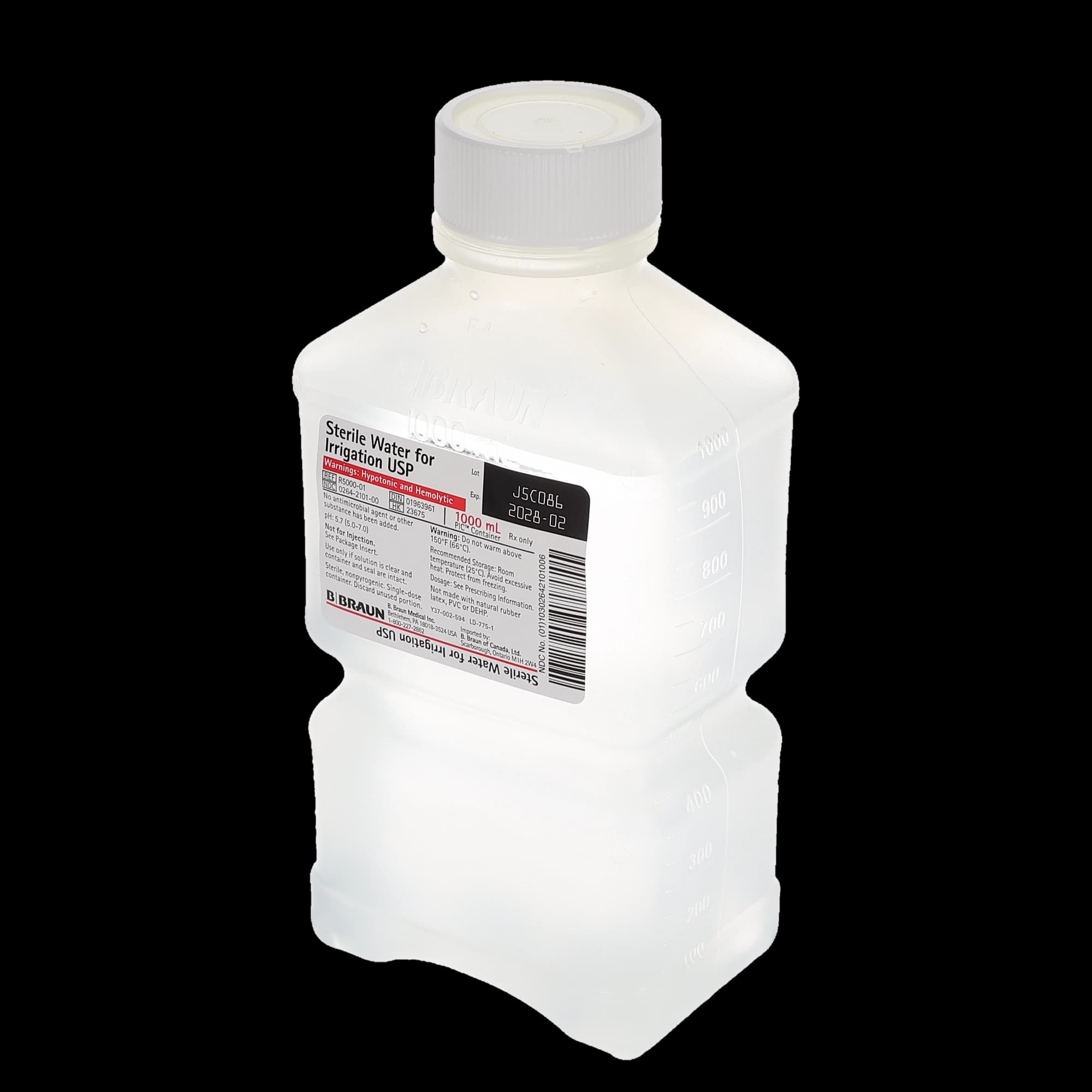 B. Braun Sterile Water for Irrigation, USP, 1000 mL Plastic Irrigation Container (PIC), Not for Injection, R5000-01, 1/Pk thumbnail 4
