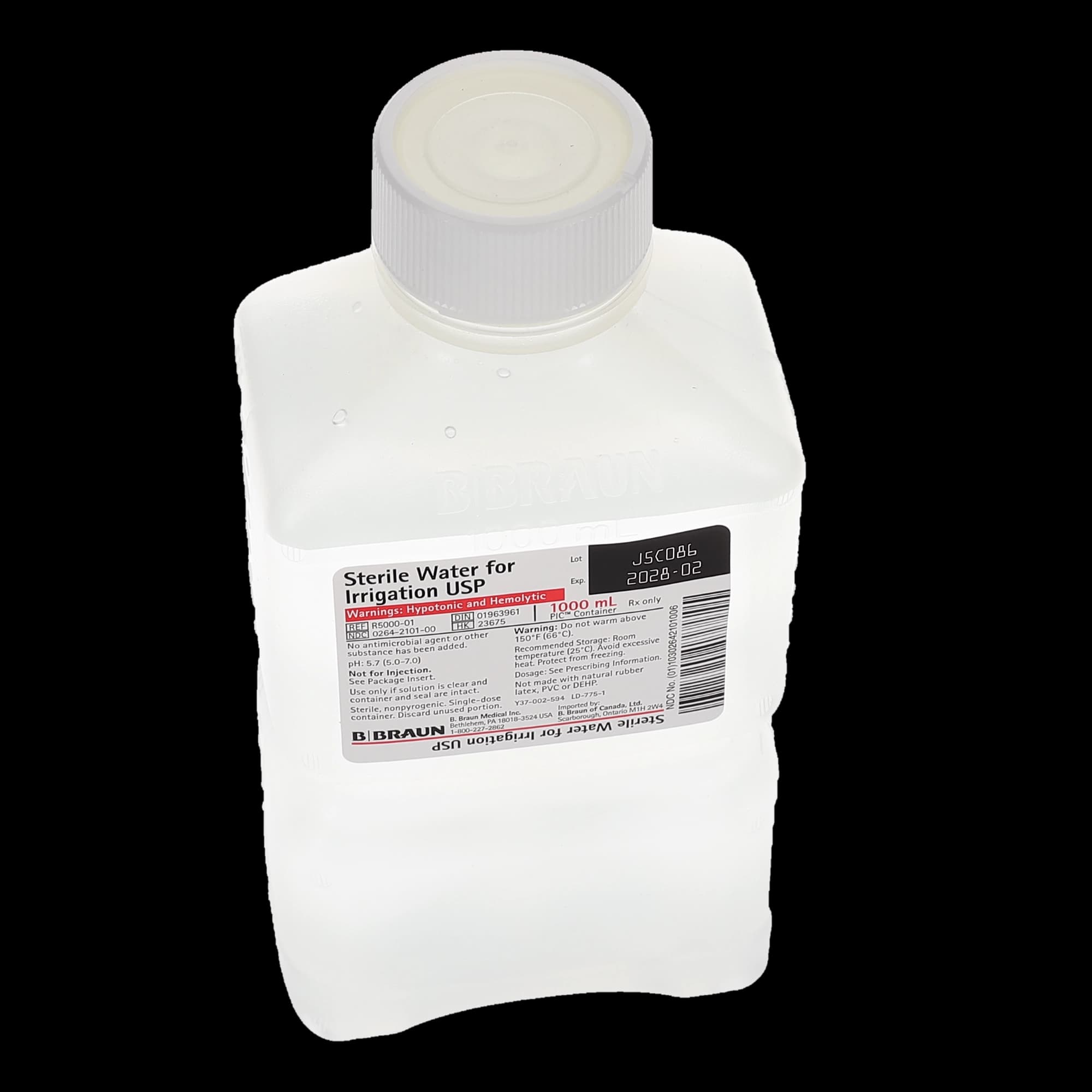 B. Braun Sterile Water for Irrigation, USP, 1000 mL Plastic Irrigation Container (PIC), Not for Injection, R5000-01, 1/Pk thumbnail 6