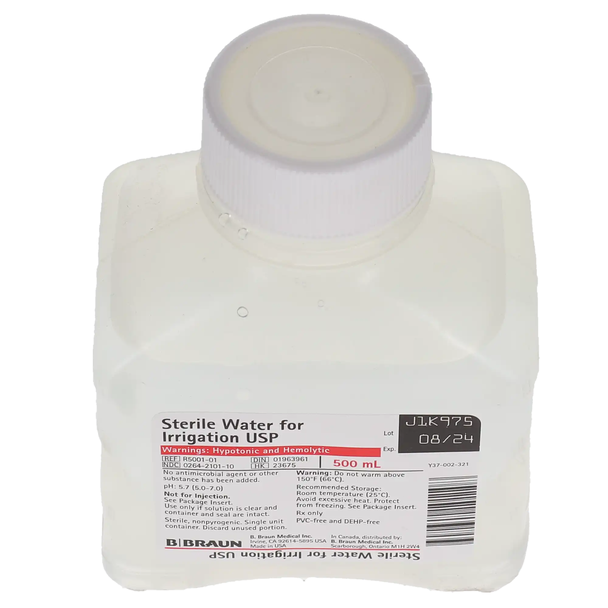 B. Braun Sterile Water for Irrigation, USP, 500 mL Plastic Irrigation Container, 1/Pk, R5001-01 thumbnail 2