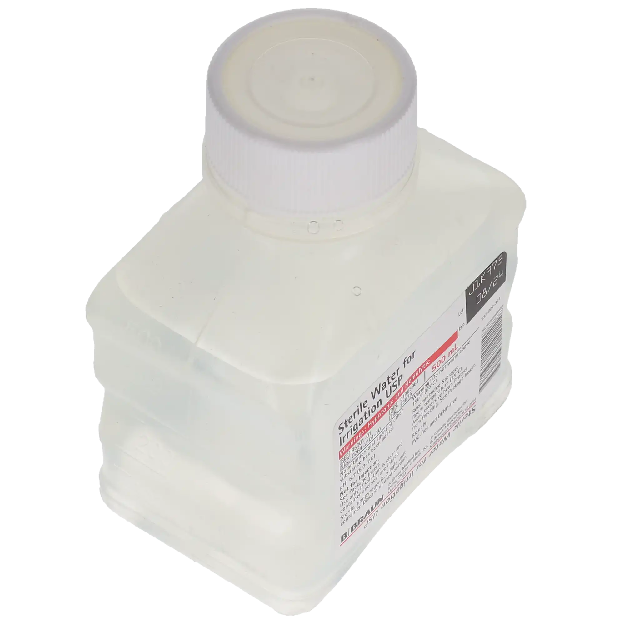B. Braun Sterile Water for Irrigation, USP, 500 mL Plastic Irrigation Container, 1/Pk, R5001-01 thumbnail 3