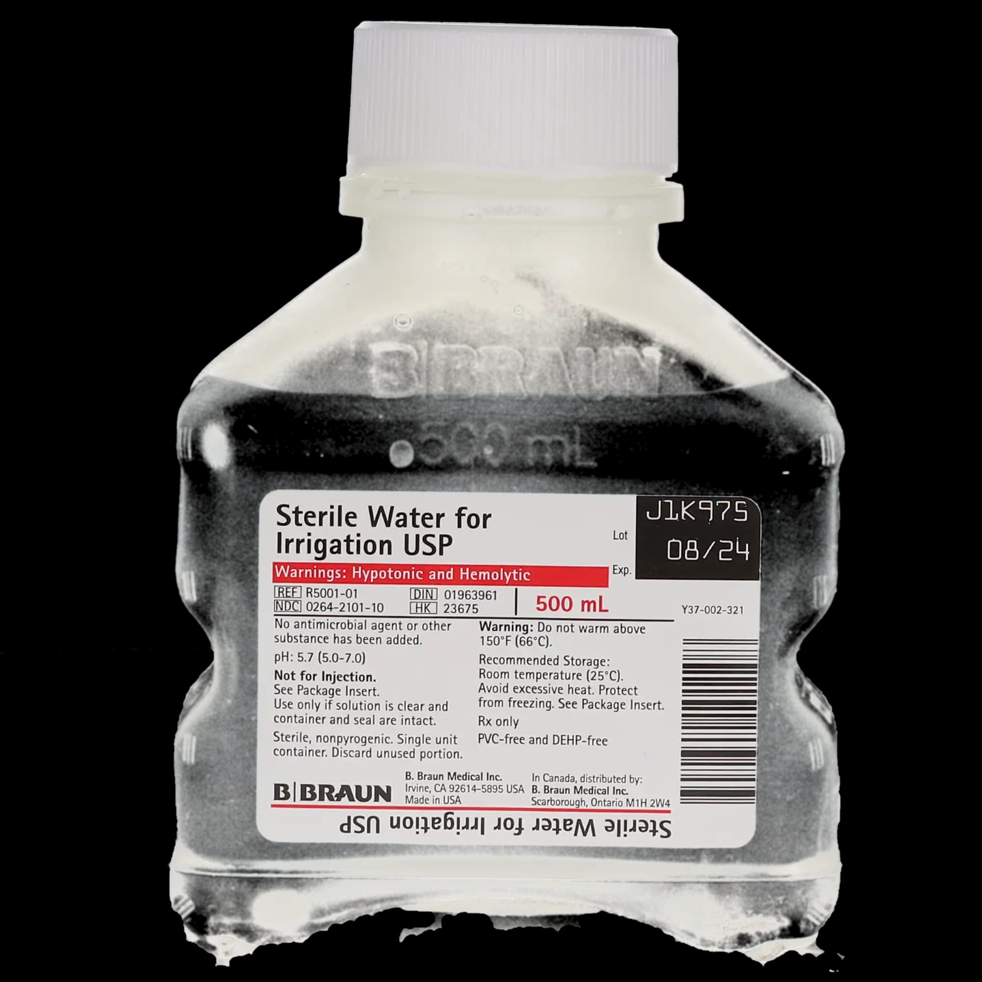 B. Braun Sterile Water for Irrigation, USP, 500 mL Plastic Irrigation Container, 1/Pk, R5001-01 thumbnail 5