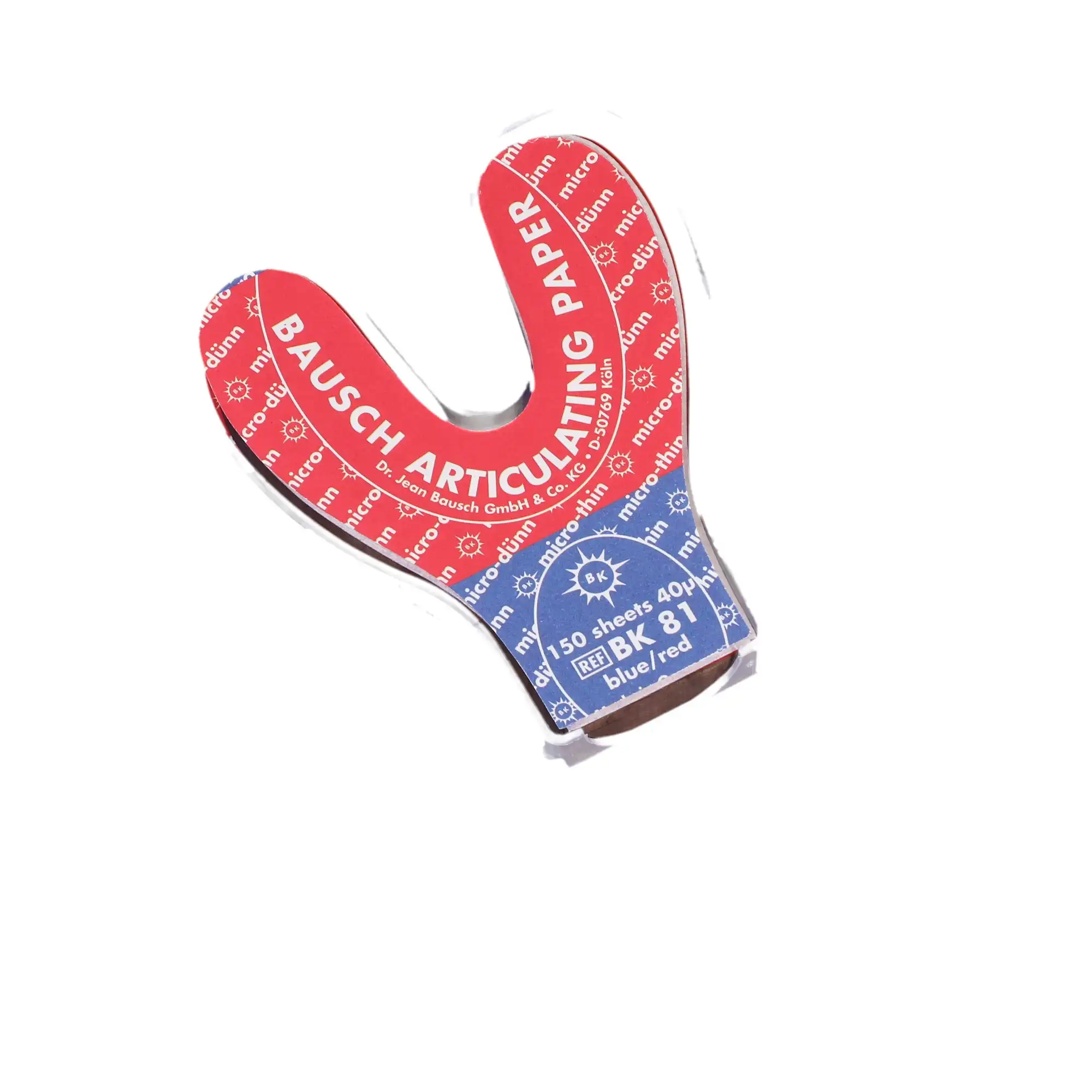 Bausch Arti-Check Micro-Thin Articulating Paper, Horseshoe, 40 Microns, Blue/Red, 150 Sheets, BK-81 thumbnail 5