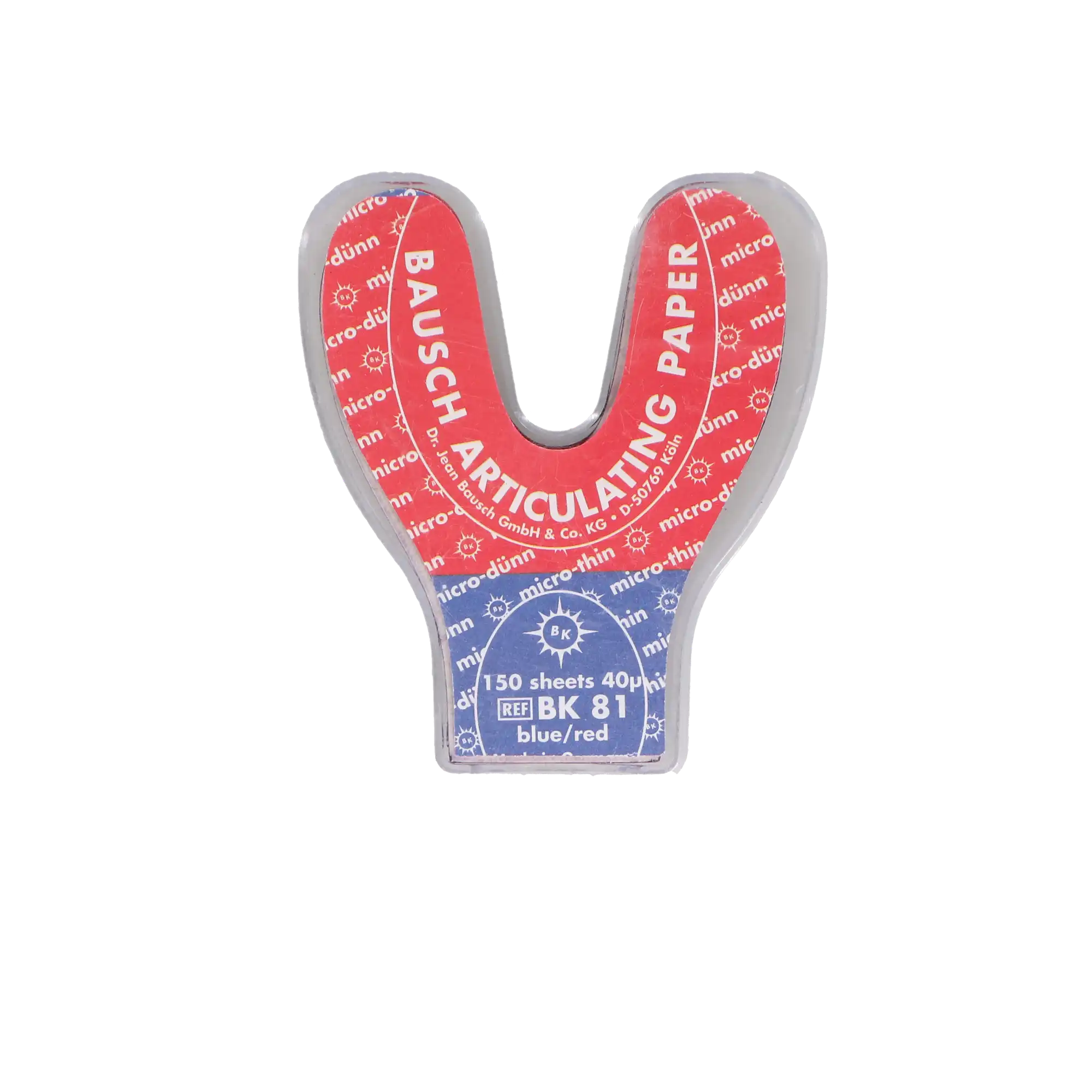 Bausch Arti-Check Micro-Thin Articulating Paper, Horseshoe, 40 Microns, Blue/Red, 150 Sheets, BK-81 thumbnail 9