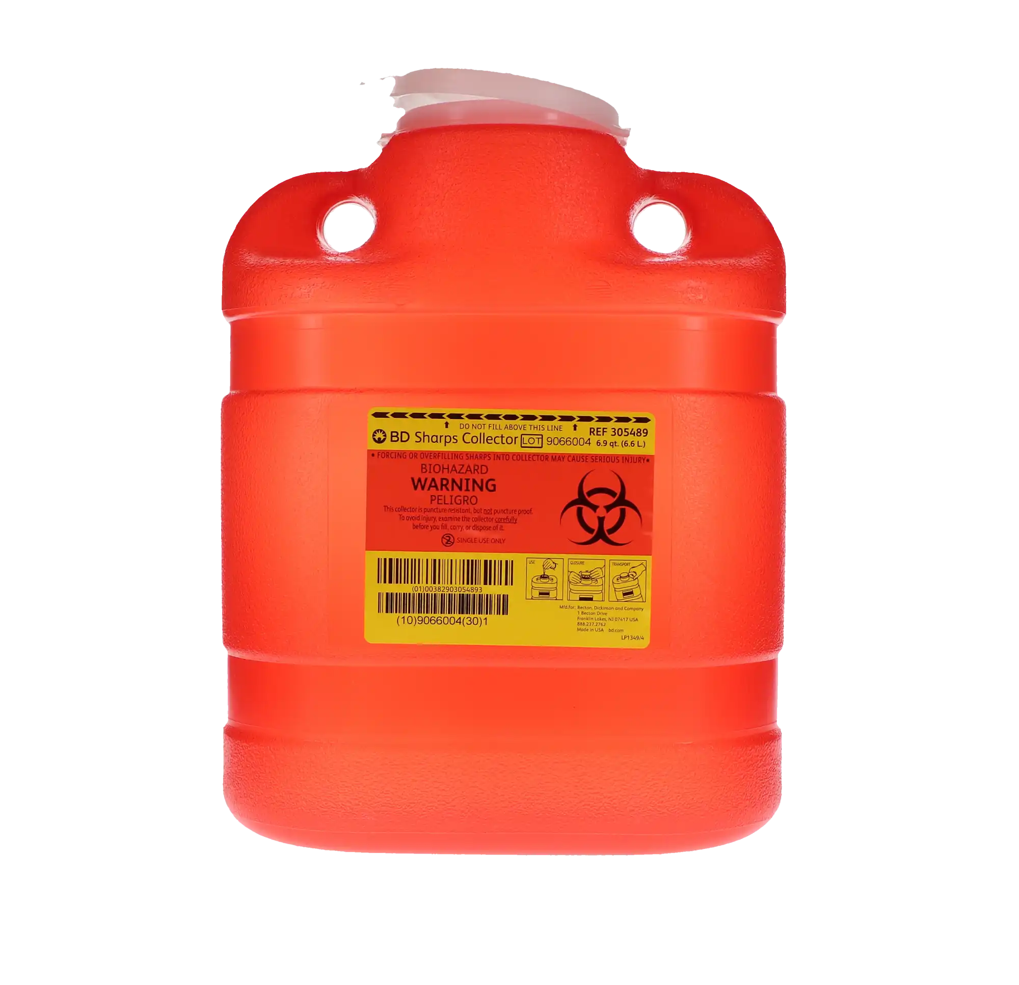 BD Multi-Use One-Piece Sharps Collector, Hinged Lid with Petals, 6.9 Qt, Medium, Red, 305489 thumbnail 6