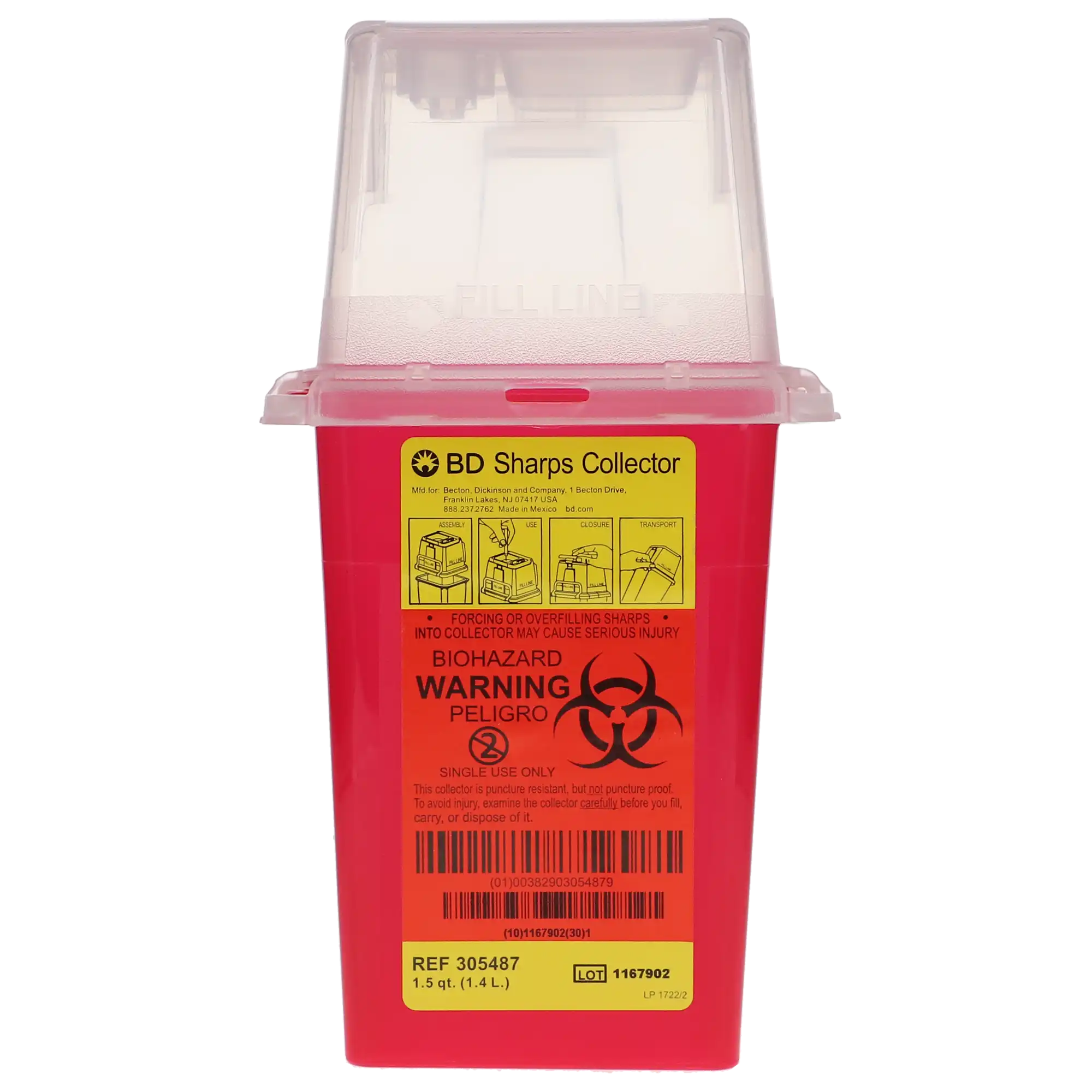 BD Phlebotomy Sharps Collector, 1.5 Qt Tray, Red, with Needle Port, 305487 thumbnail 7