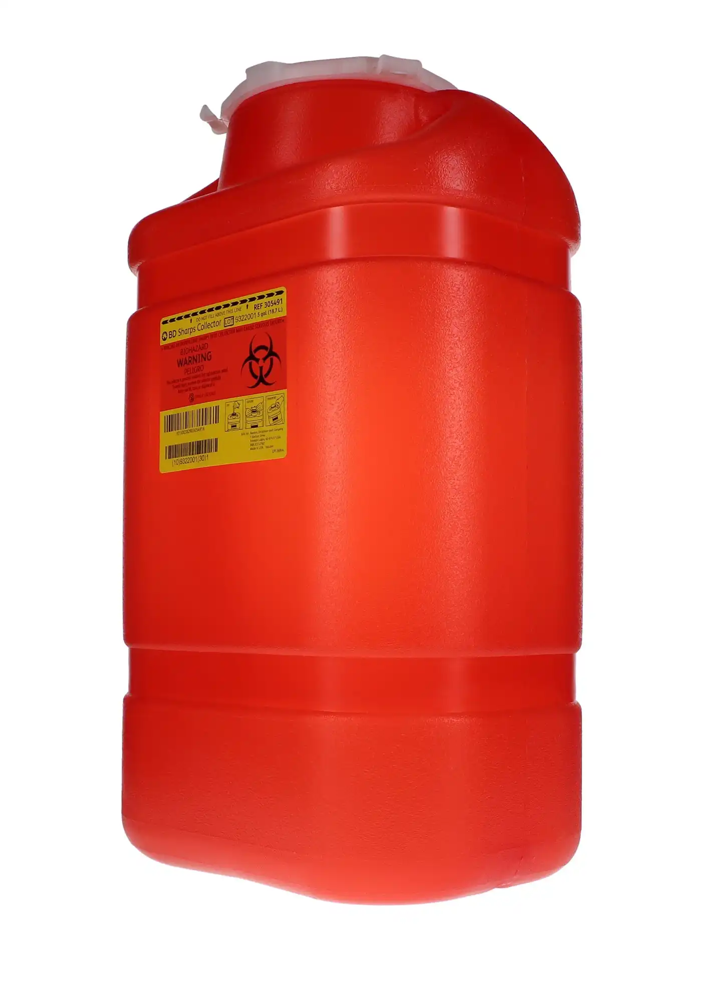 BD Multi-Use One-Piece Sharps Collector, Open Top, 19.7 Qt (5 Gal), Extra Large, Red, 1/Pk, 305491 thumbnail 3
