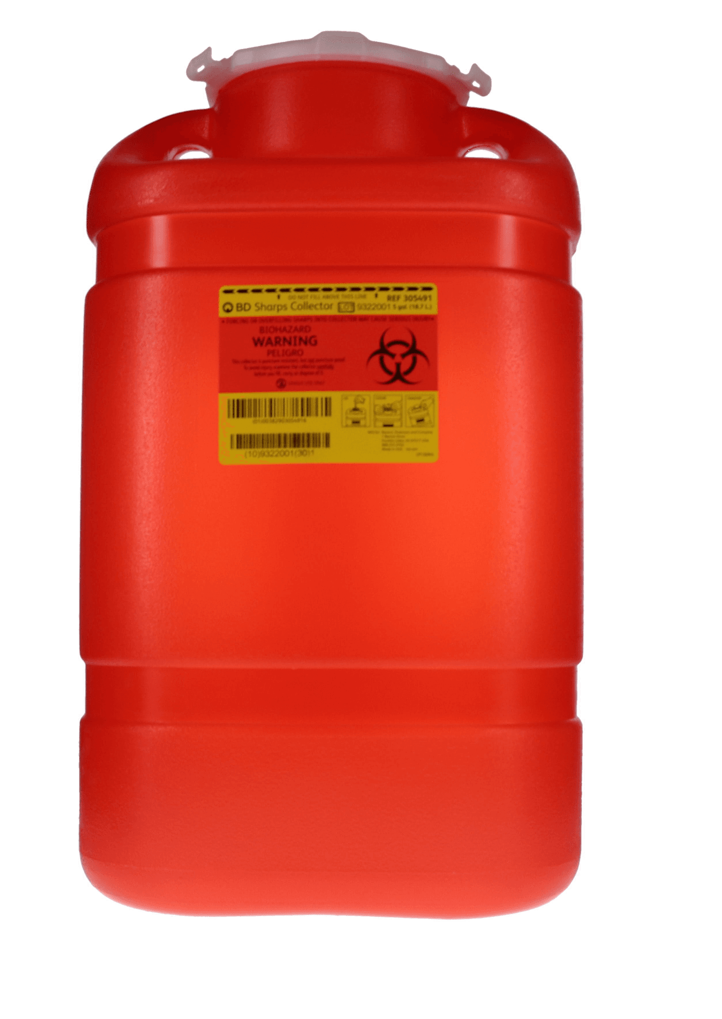 BD Multi-Use One-Piece Sharps Collector, Open Top, 19.7 Qt (5 Gal), Extra Large, Red, 1/Pk, 305491 thumbnail 5