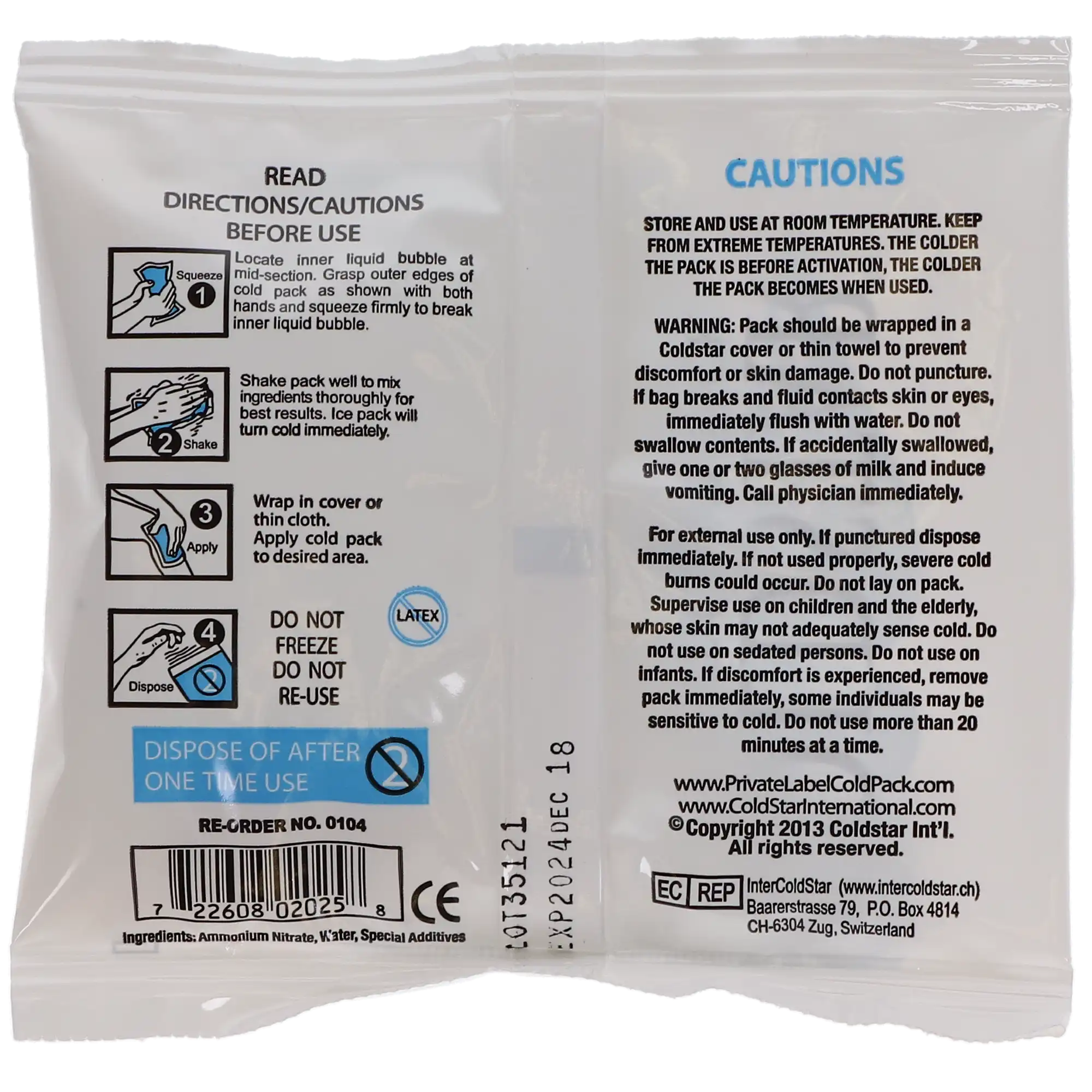 Coldstar Disposable Instant Cold Packs, 5" x 5.5", 80/Case, 10407 thumbnail 3