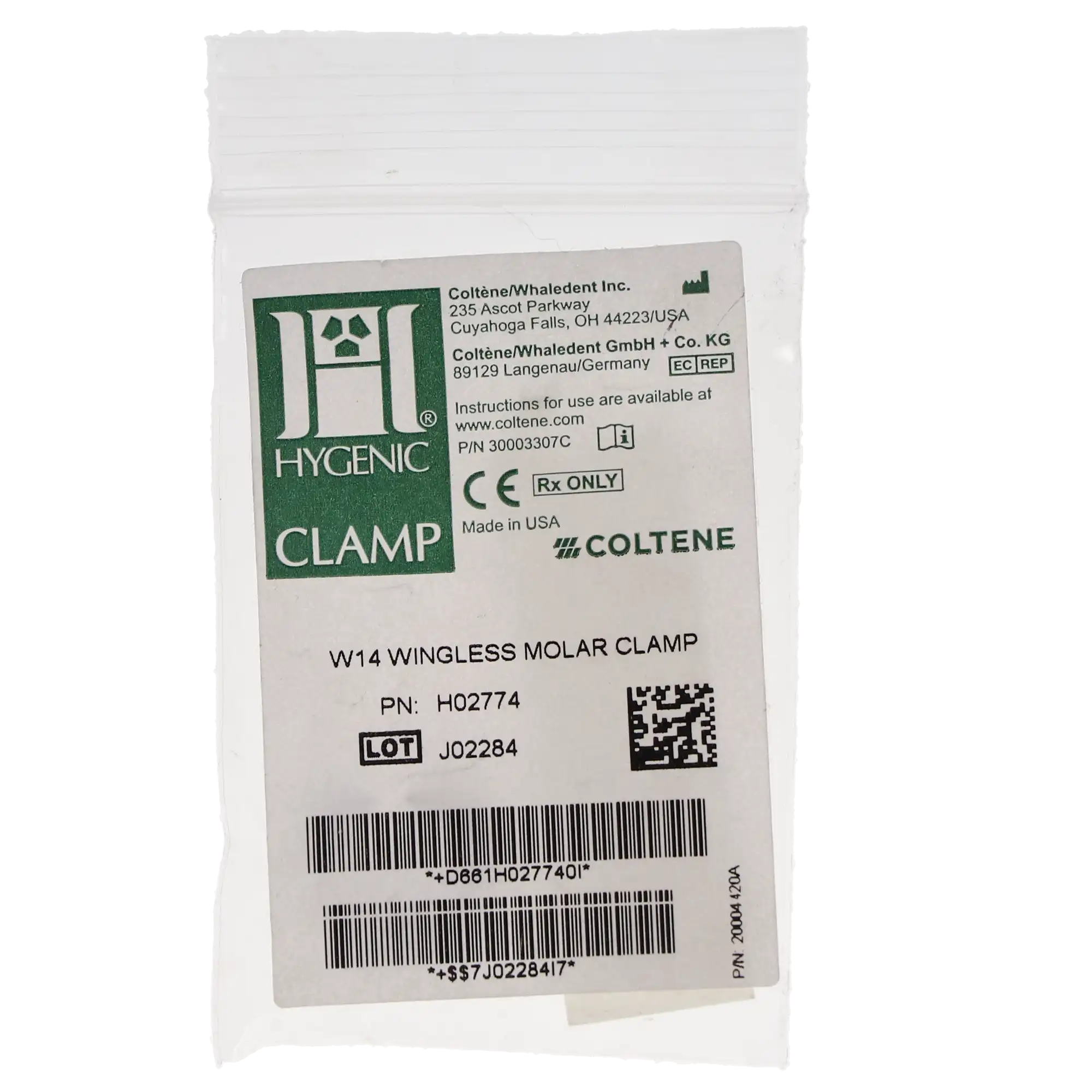 Hygenic Rubber Dam Clamp, #W14, Wingless, Gloss Finish, for Partially Erupted or Irregularly Shaped Molars, 1/Pk, H02774 thumbnail 5