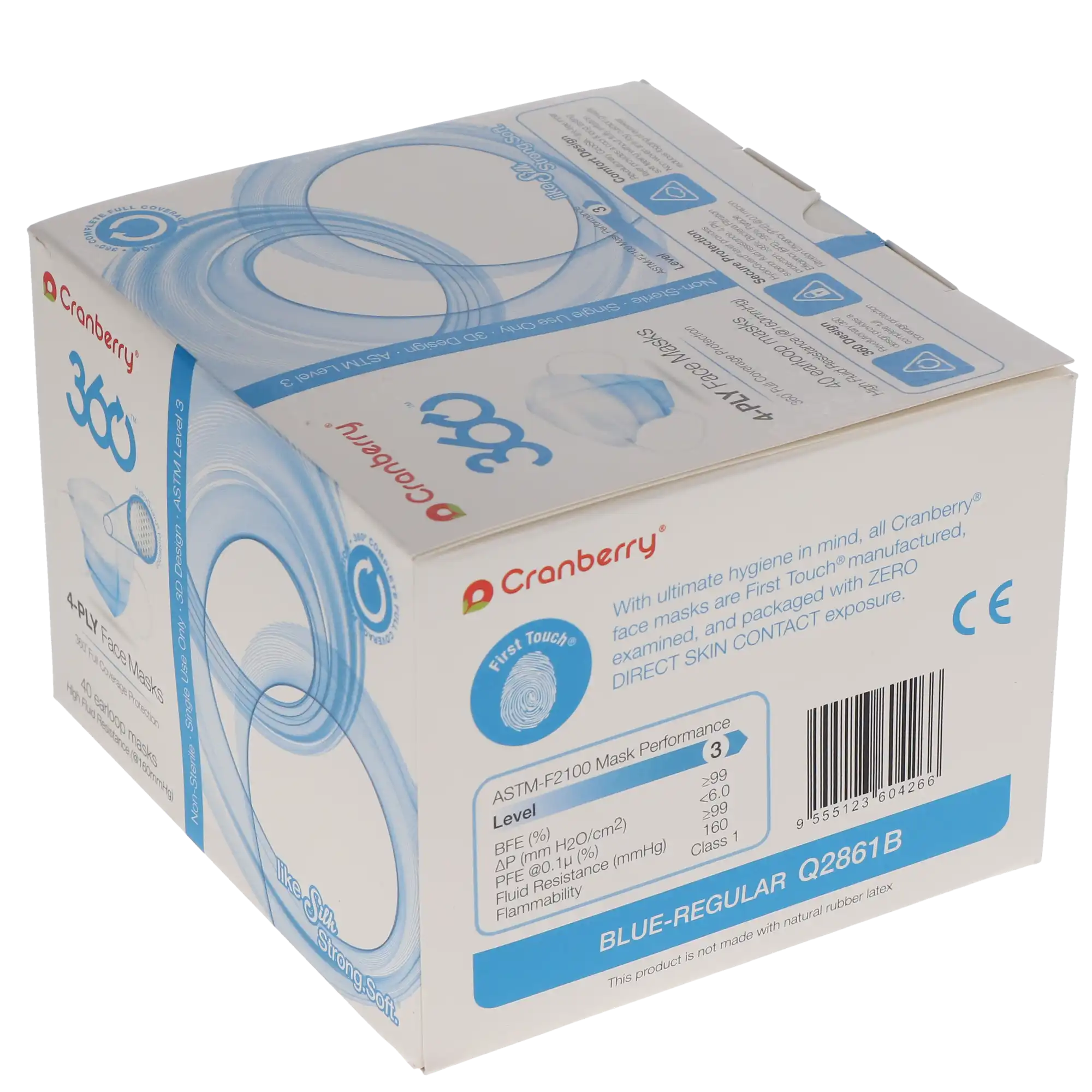 Cranberry 360 AntiFog 4-Ply Earloop Face Mask, ASTM Level 3, Regular, Blue, 40/Box, Q2861B thumbnail 12