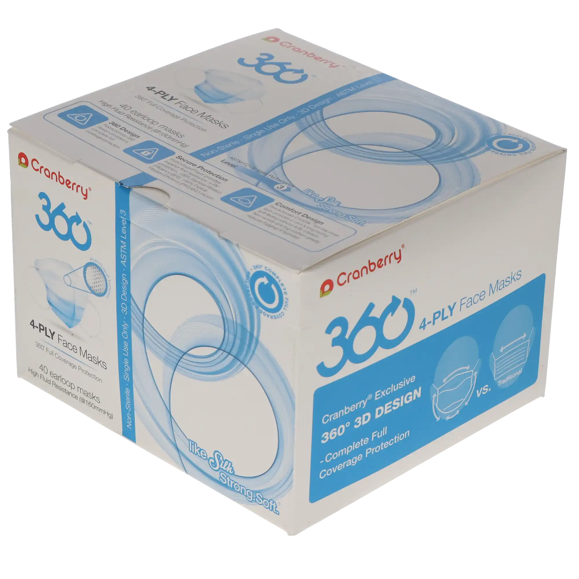 Cranberry 360 AntiFog 4-Ply Earloop Face Mask, ASTM Level 3, Regular, Blue, 40/Box, Q2861B thumbnail 13