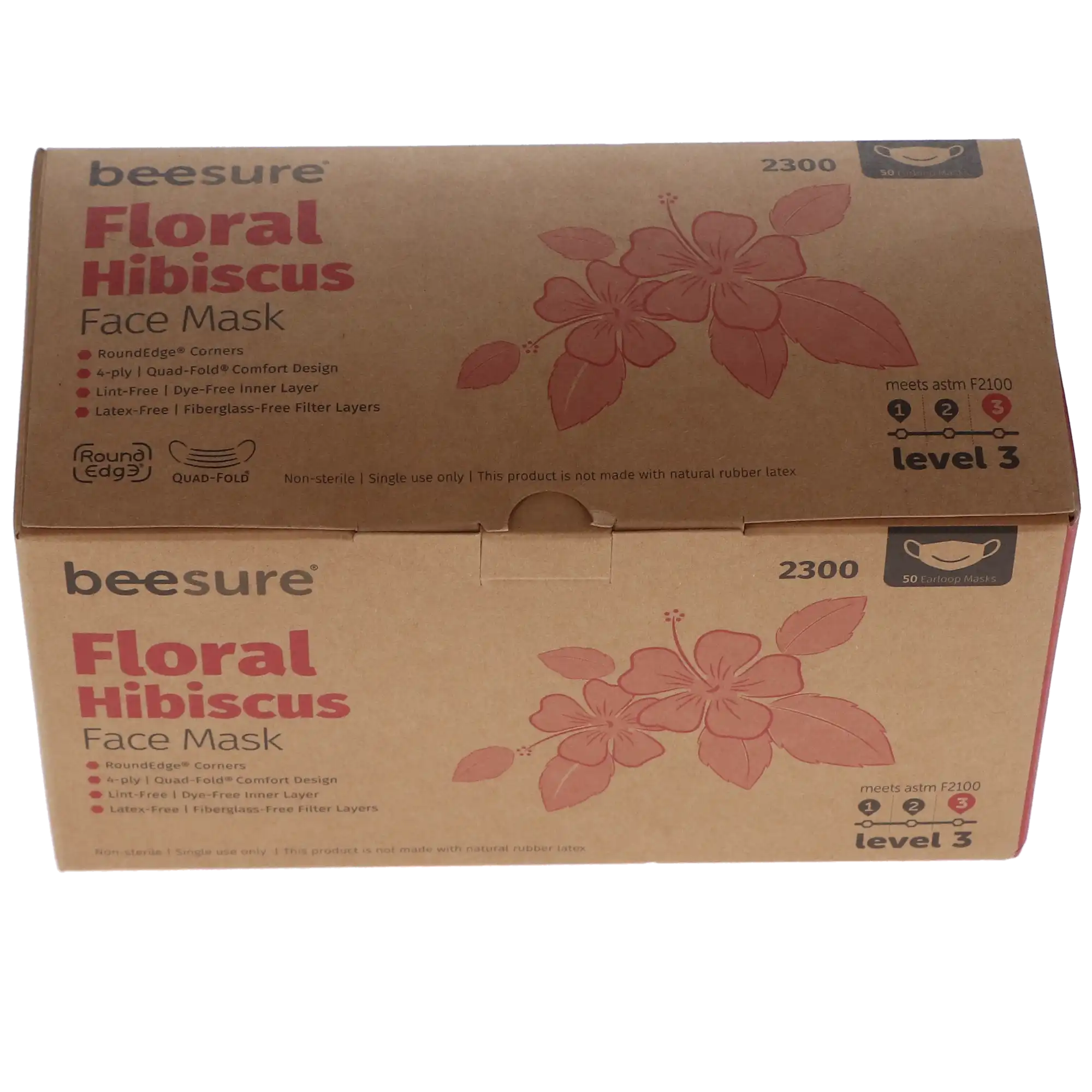 BeeSure Floral Earloop Face Mask, ASTM Level 3, Hibiscus Pink, 50/Box, BE2300 thumbnail 5