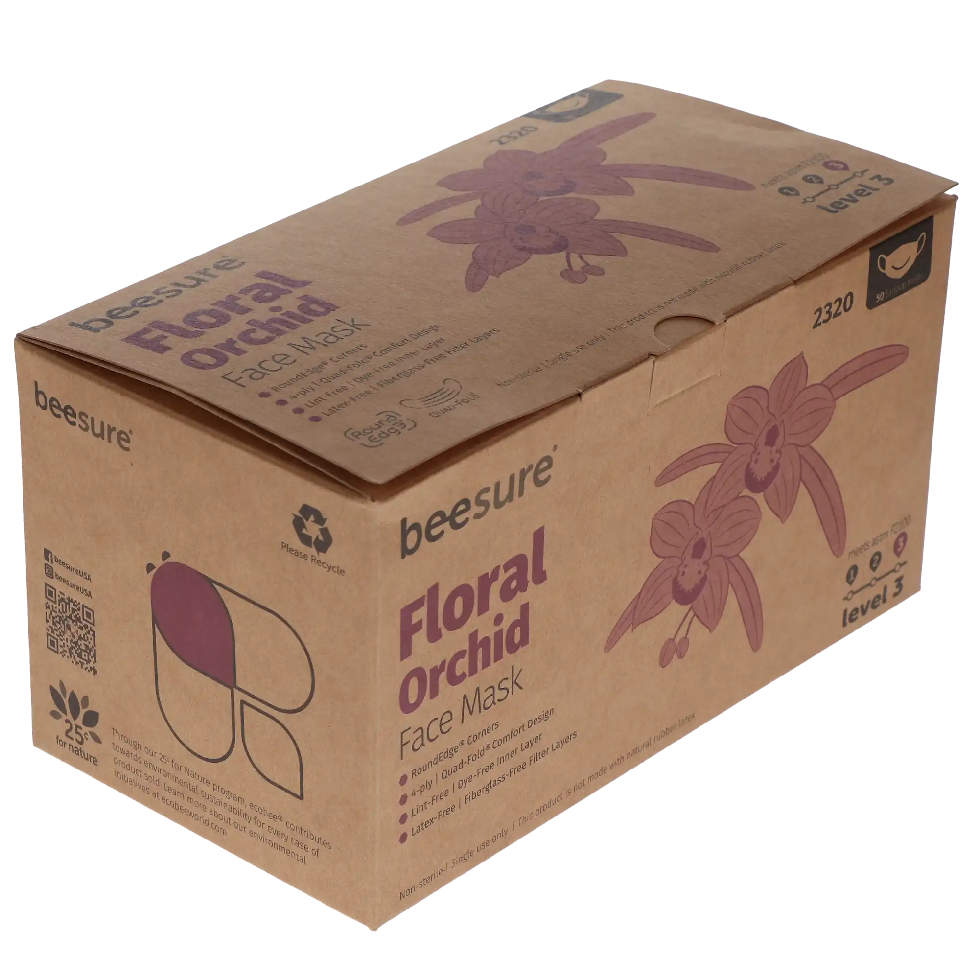 BeeSure Earloop Face Masks, Orchid Floral Lavender, ASTM Level 3, 50/Box thumbnail 3