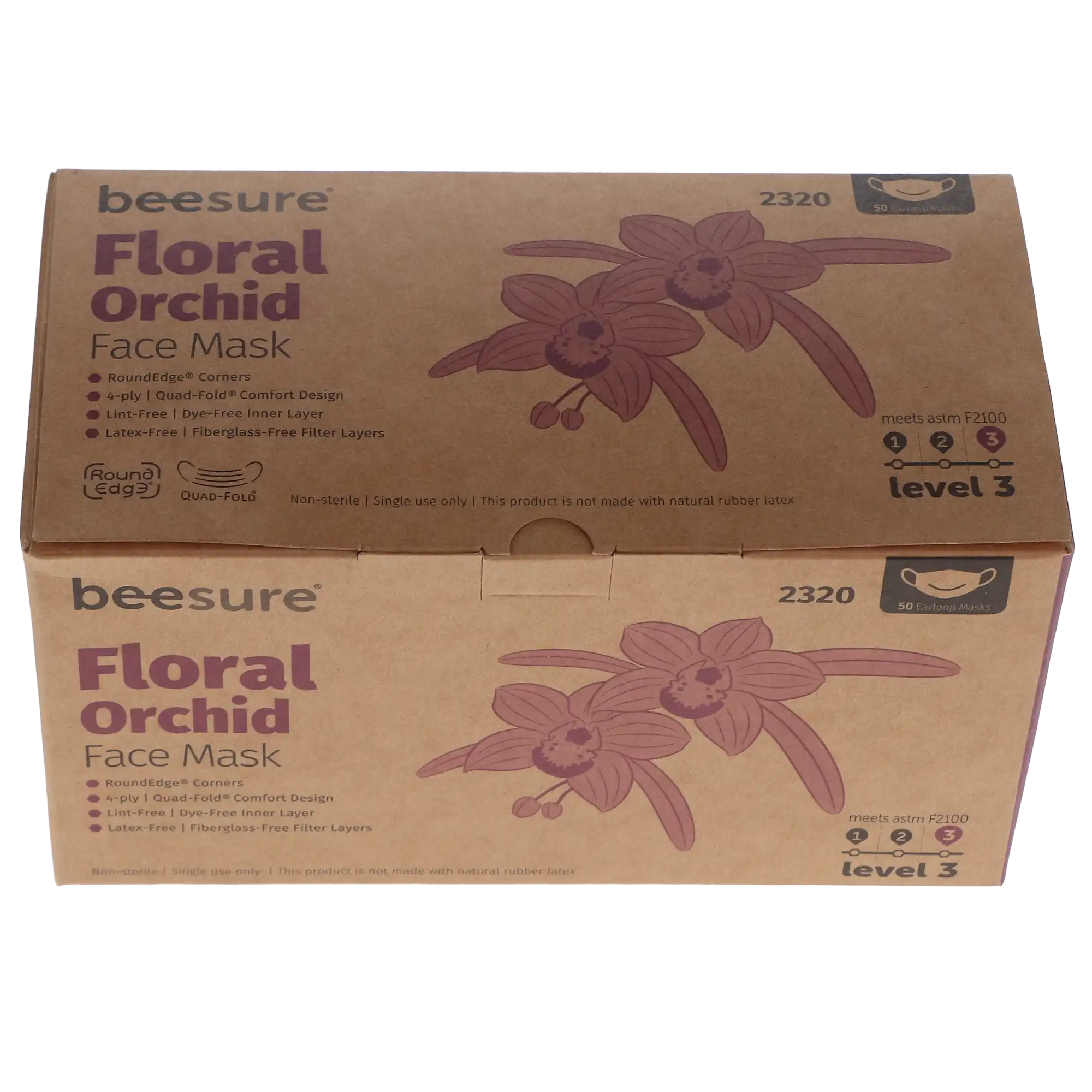BeeSure Earloop Face Masks, Orchid Floral Lavender, ASTM Level 3, 50/Box thumbnail 4