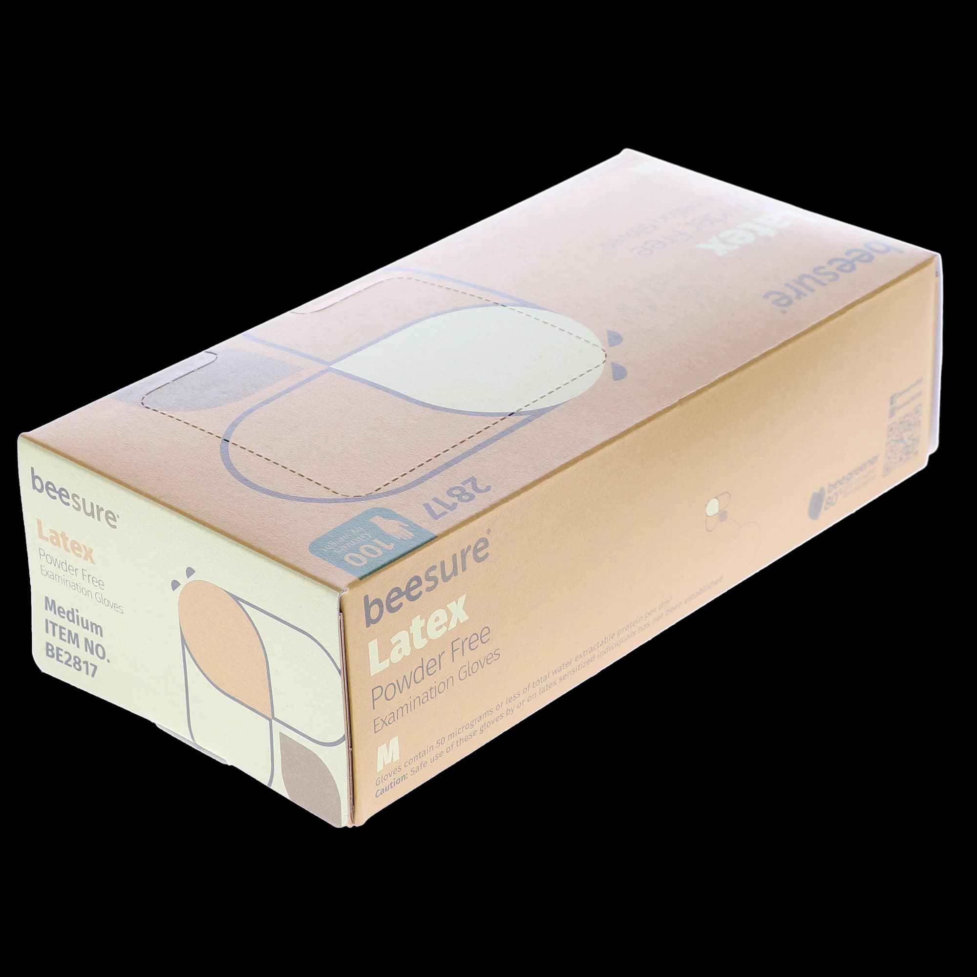 BeeSure Latex Powder-Free Exam Gloves, Medium, Natural, 100/Box, 2817 thumbnail 2