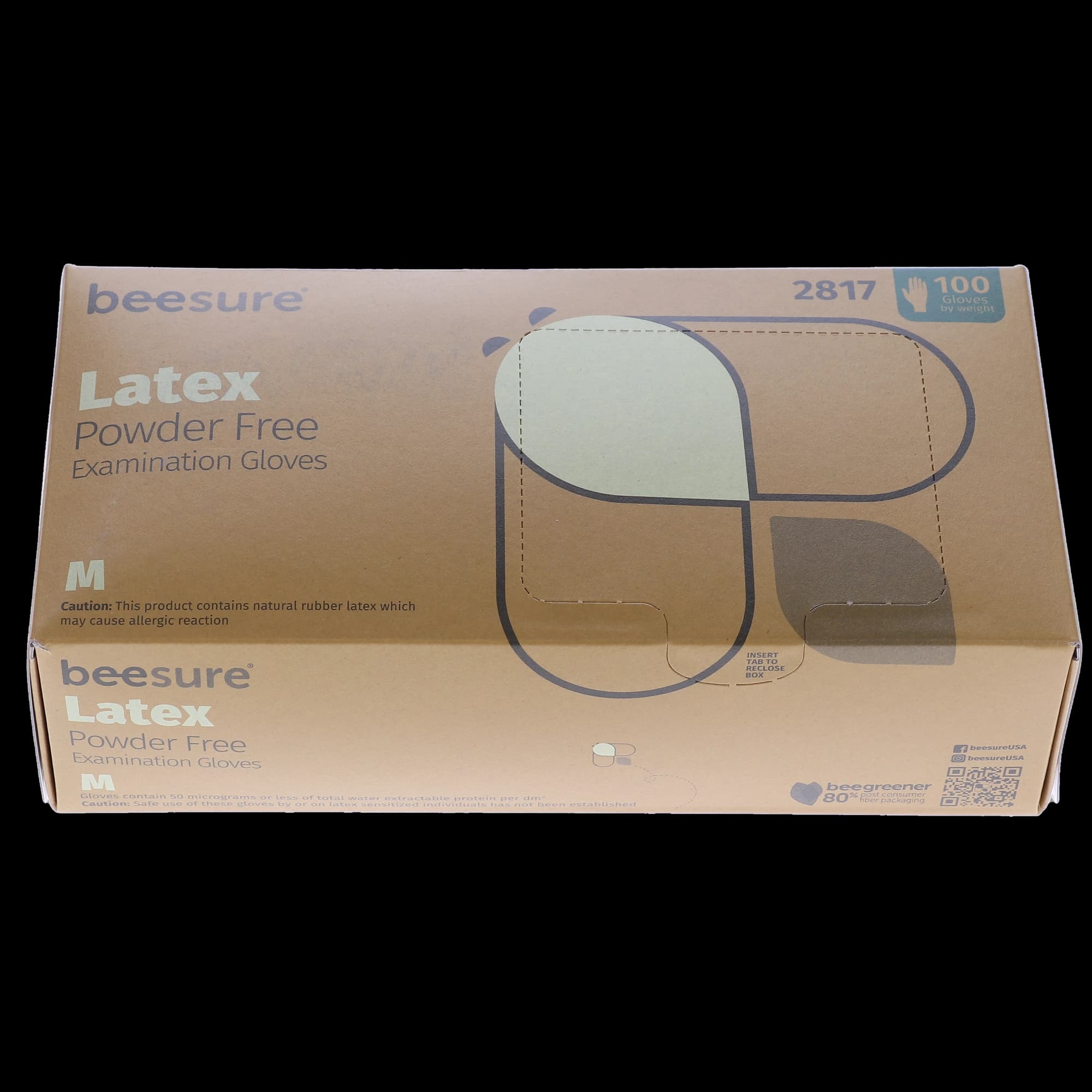 BeeSure Latex Powder-Free Exam Gloves, Medium, Natural, 100/Box, 2817 thumbnail 4