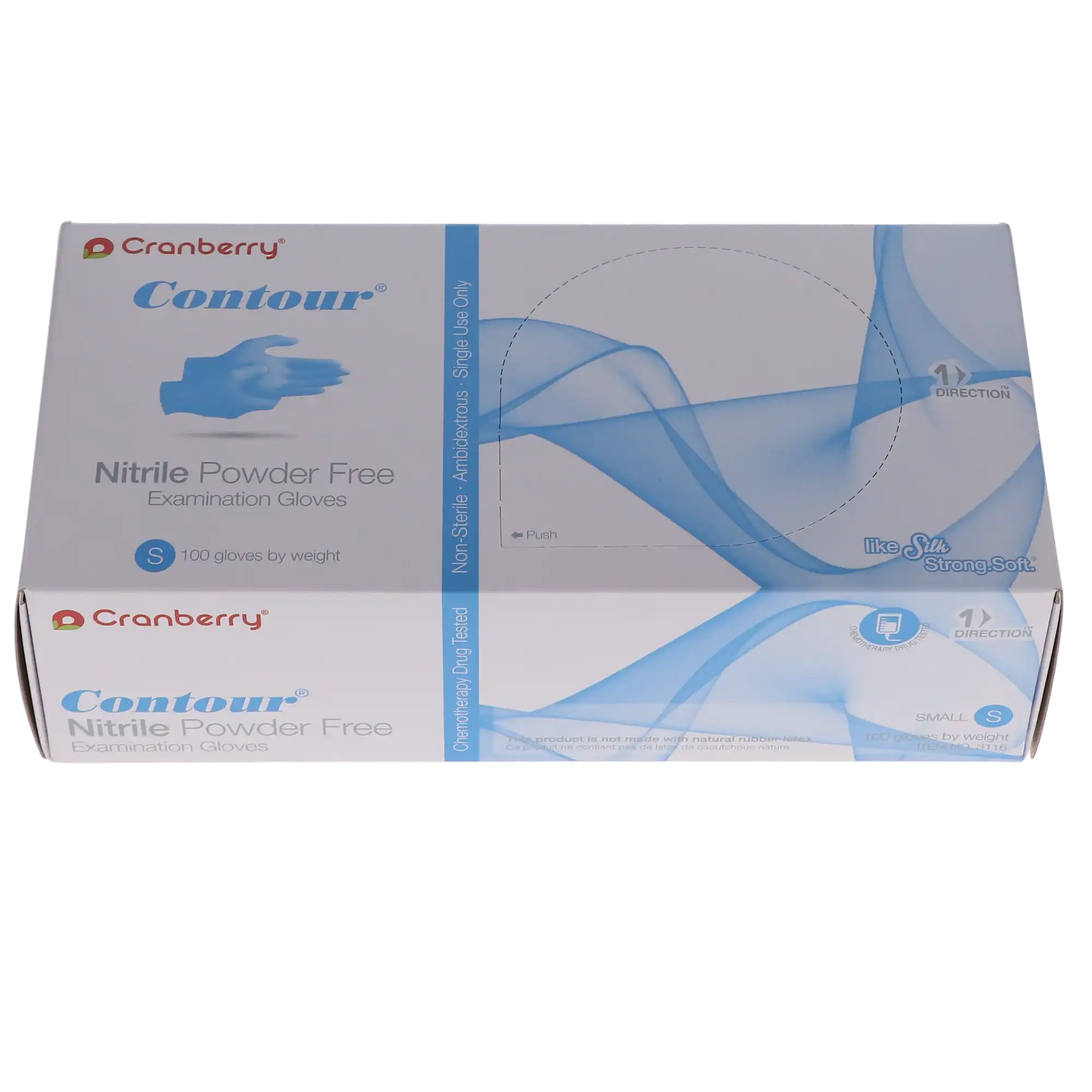 Cranberry Contour® Powder Free Nitrile Exam Gloves, Latex Free, Small, Blue, Fingertip Textured, 100/Box, CR3116 thumbnail 9