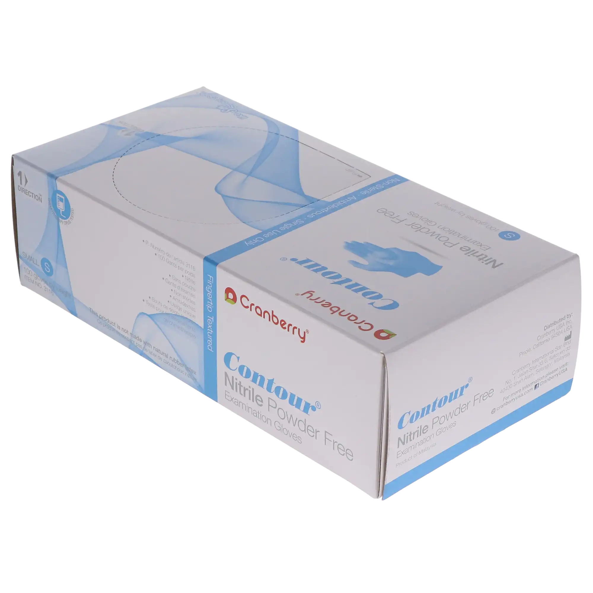 Cranberry Contour® Powder Free Nitrile Exam Gloves, Latex Free, Small, Blue, Fingertip Textured, 100/Box, CR3116 thumbnail 10