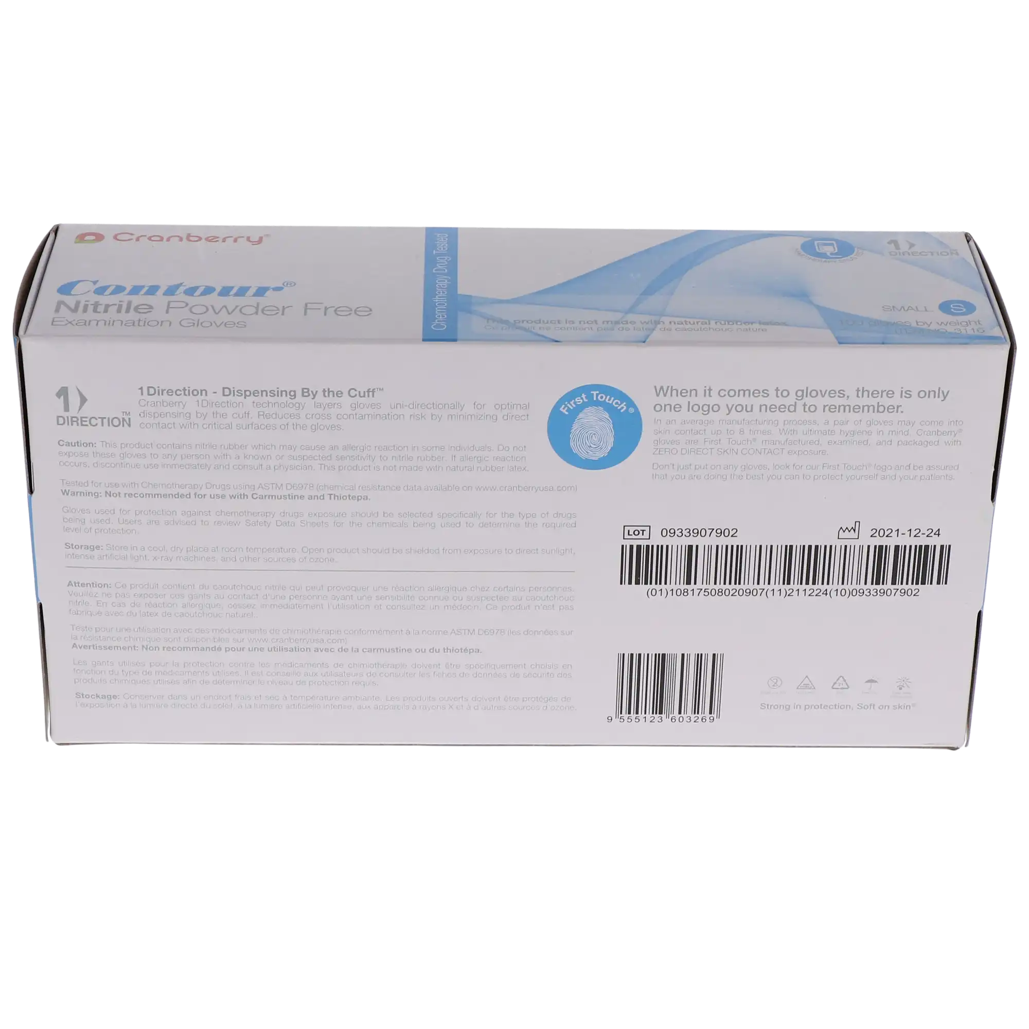 Cranberry Contour® Powder Free Nitrile Exam Gloves, Latex Free, Small, Blue, Fingertip Textured, 100/Box, CR3116 thumbnail 11