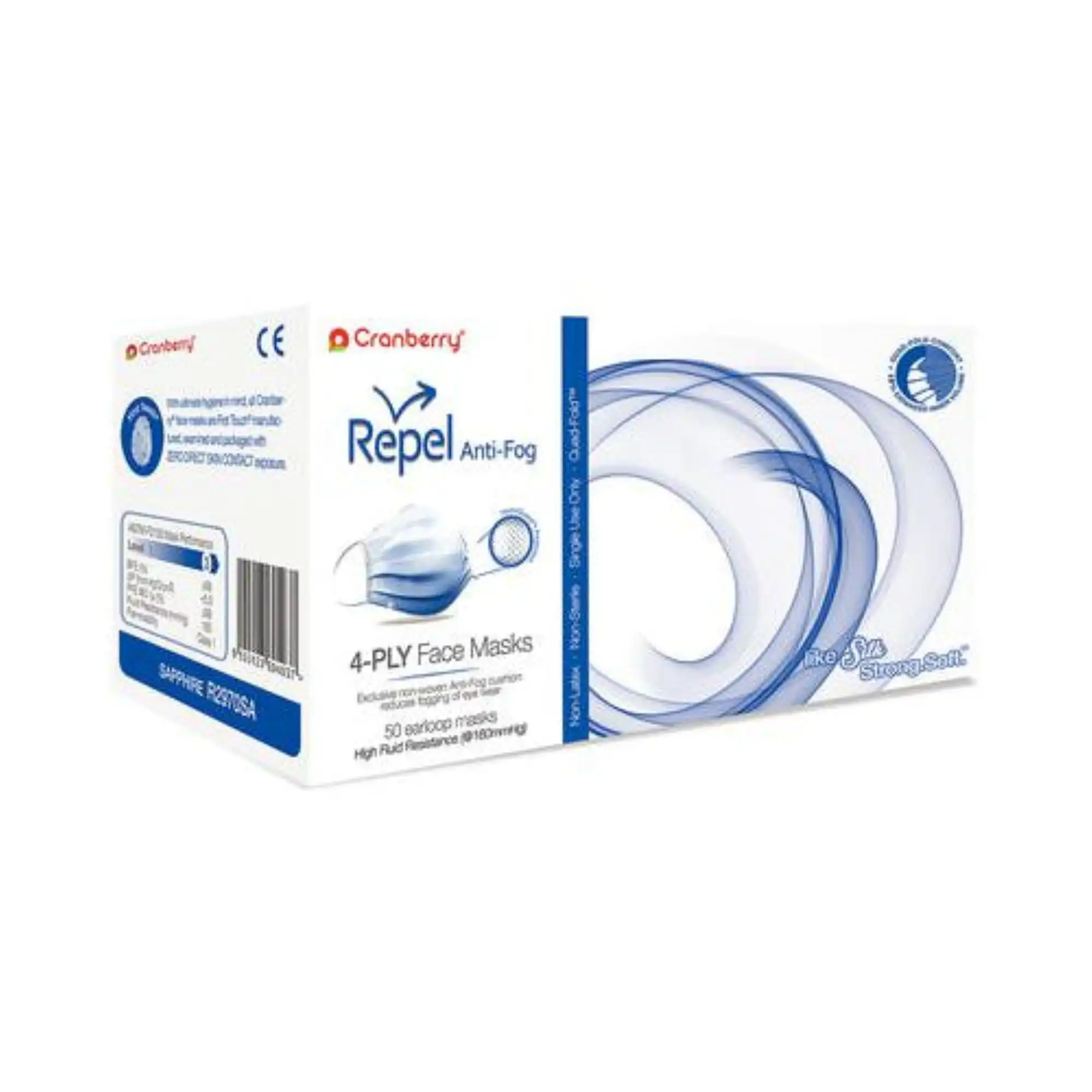 Cranberry Repel 4-Ply Anti-Fog Earloop Face Mask, ASTM Level 3, Pearl Silver, 50/Box, R2970SI thumbnail 2