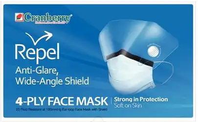 Cranberry Repel 4-Ply Anti-Glare Wide-Angle Shield Earloop Face Mask, ASTM Level 3, Silver, 25/Box, R2980SI thumbnail 8