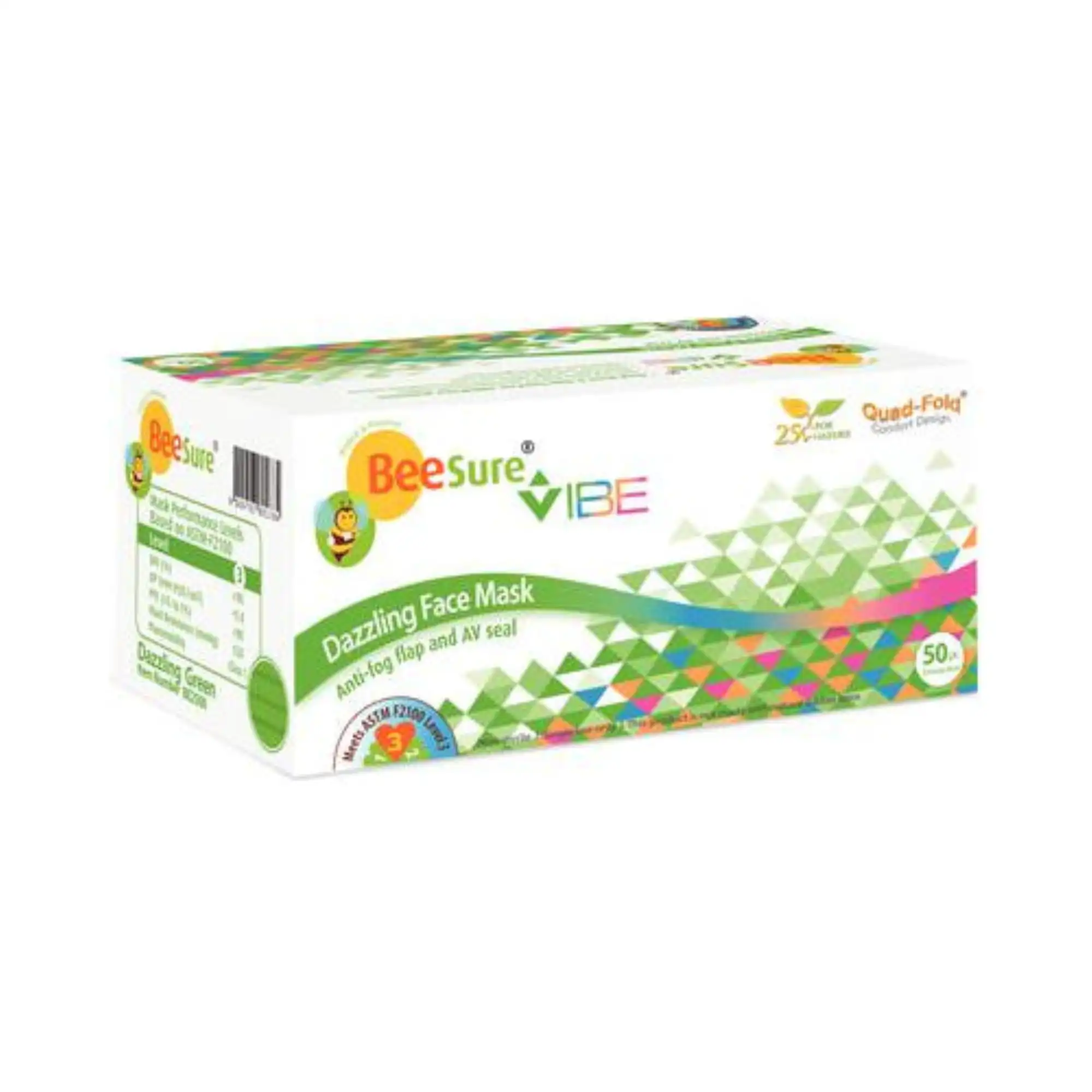 BeeSure Vibe Procedure Face Mask, ASTM Level 3, Dazzling Green, 50/Box, BE2510 thumbnail 12