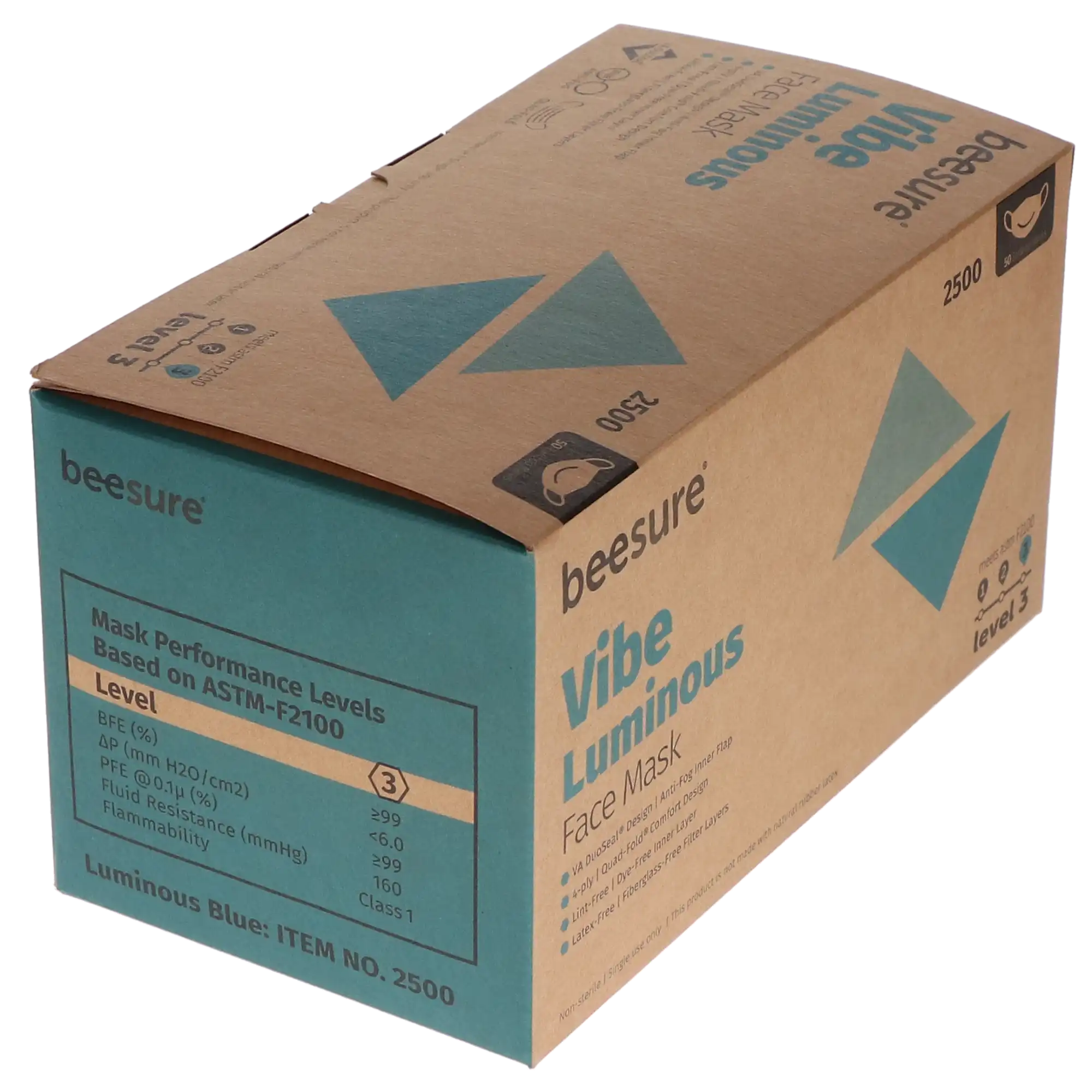BeeSure Vibe Procedure Face Mask, ASTM Level 3, Luminous Blue, 50/Box, BE2500 thumbnail 12