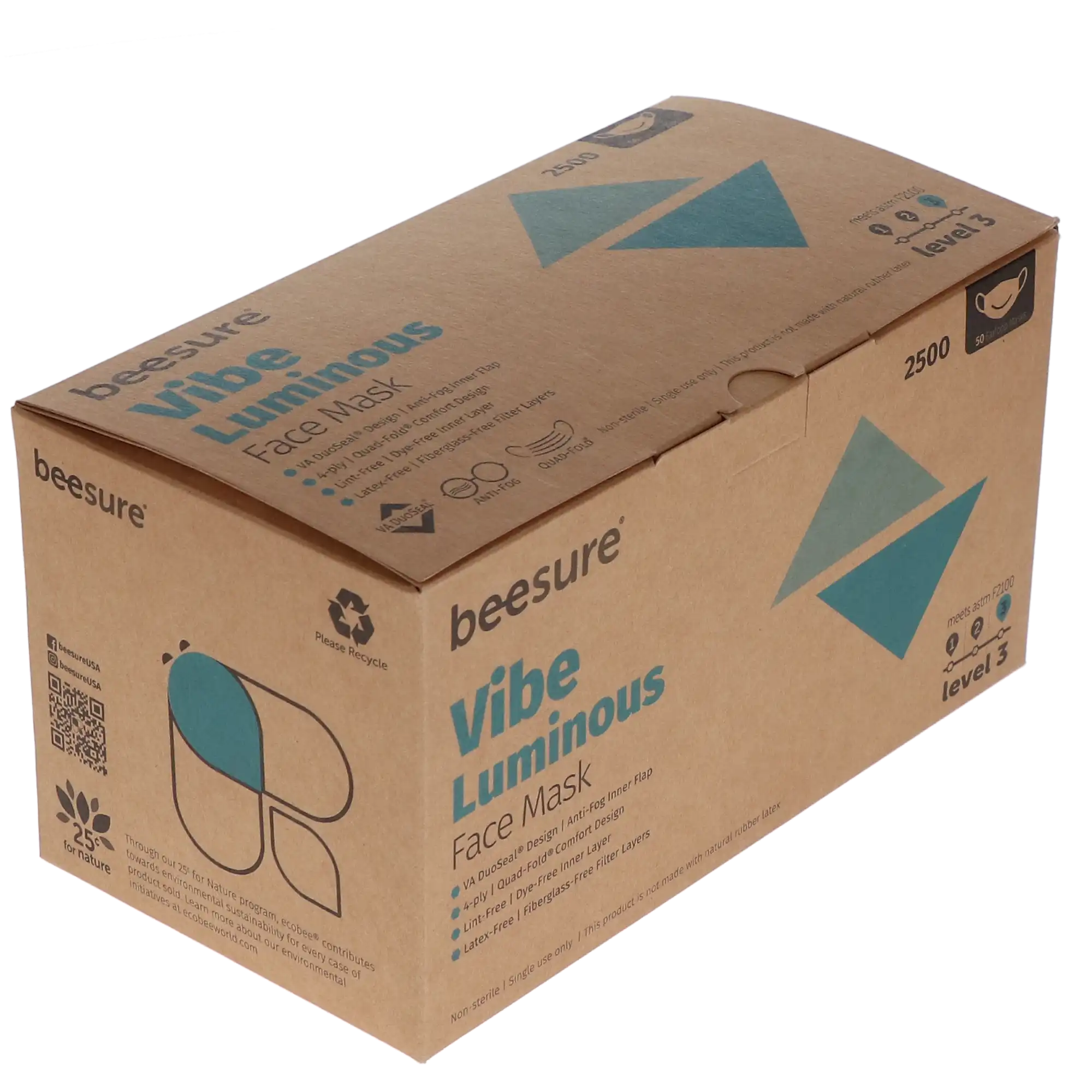 BeeSure Vibe Procedure Face Mask, ASTM Level 3, Luminous Blue, 50/Box, BE2500 thumbnail 13