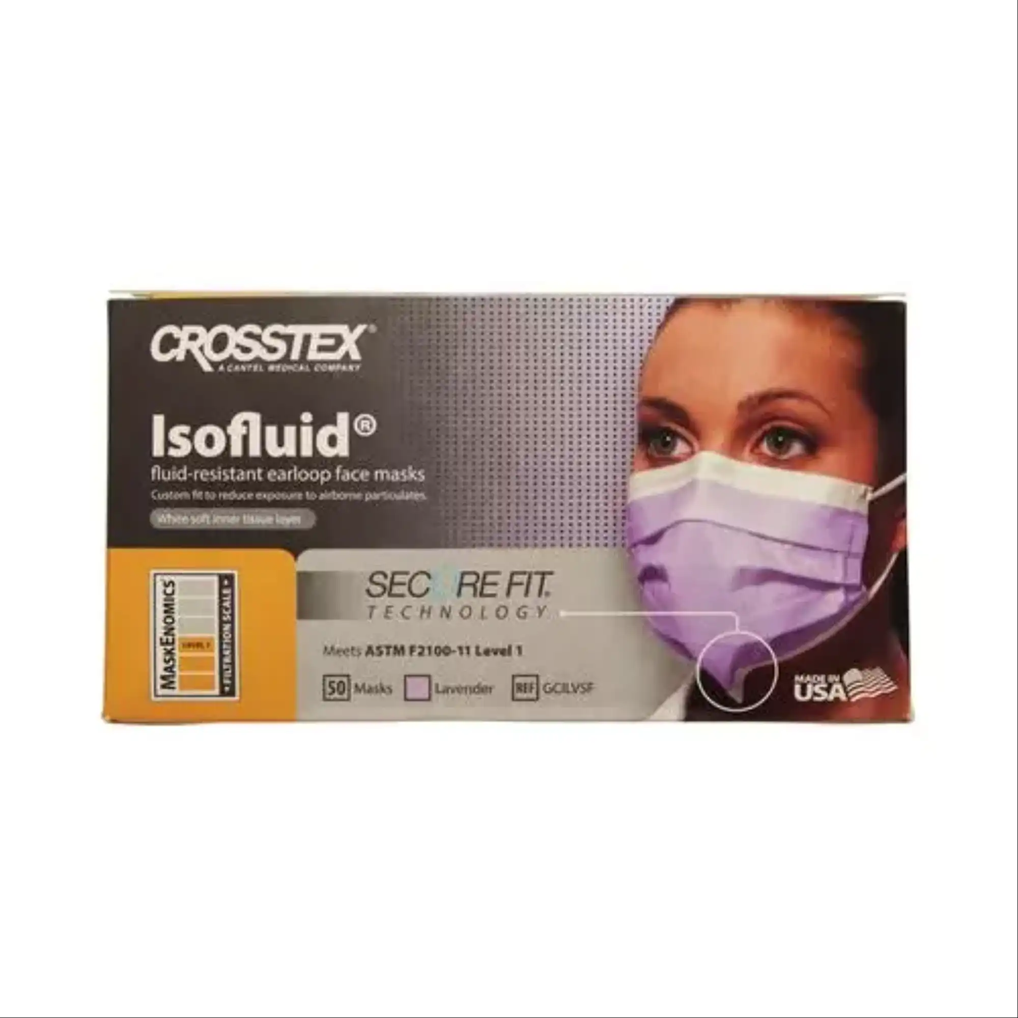 Isofluid SecureFit Earloop Surgical Face Mask, ASTM Level 1, Lavender, 50/Box, GCILVSF thumbnail 11