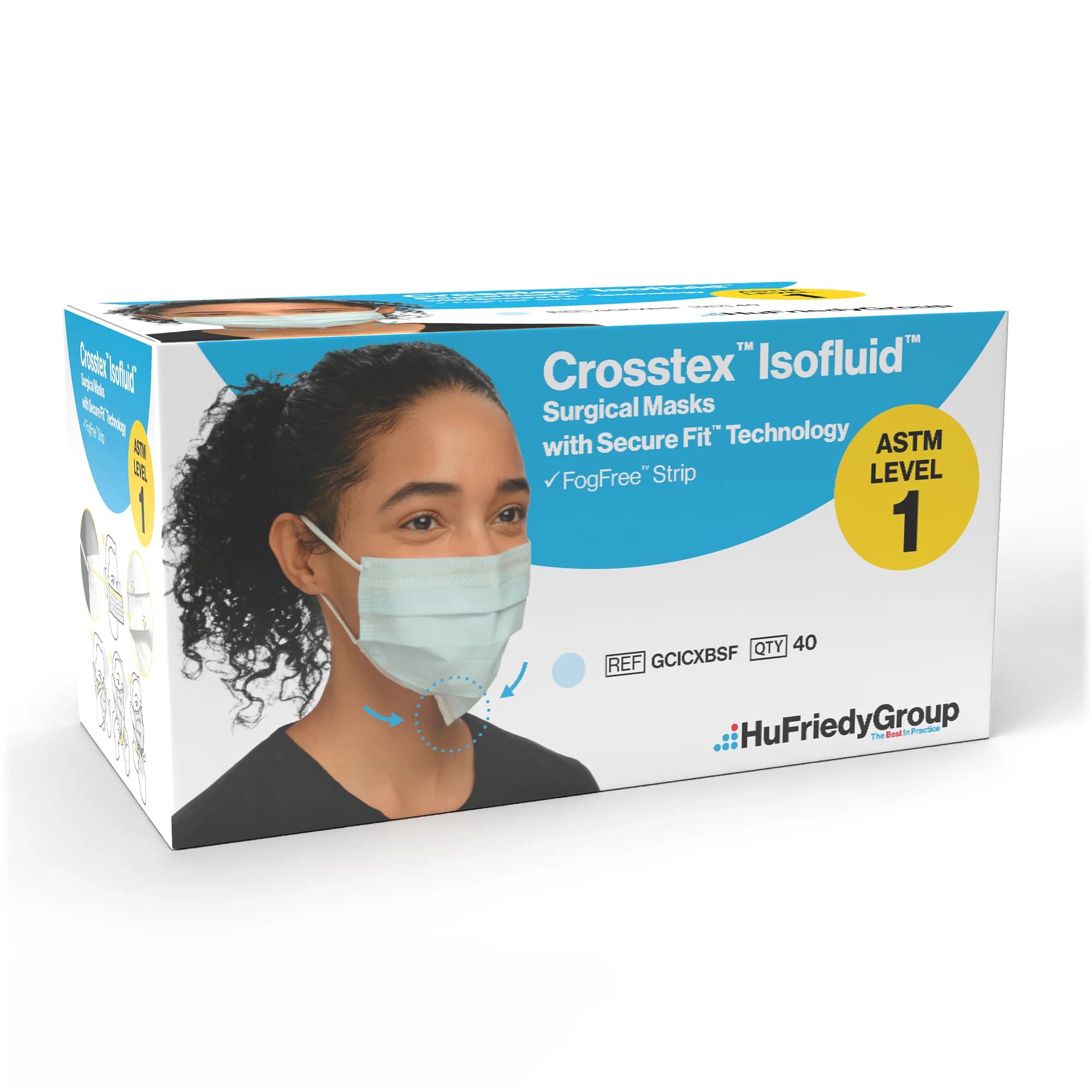 Isofluid FogFree™ SecureFit Surgical Face Mask, ASTM Level 1, Blue, Ear Loop, 40/Box, GCICXBSF thumbnail 10